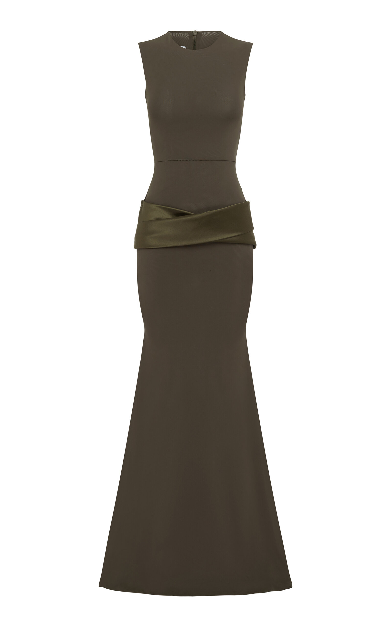 Alex Perry Satin-draped Stretch-mesh Gown In Green