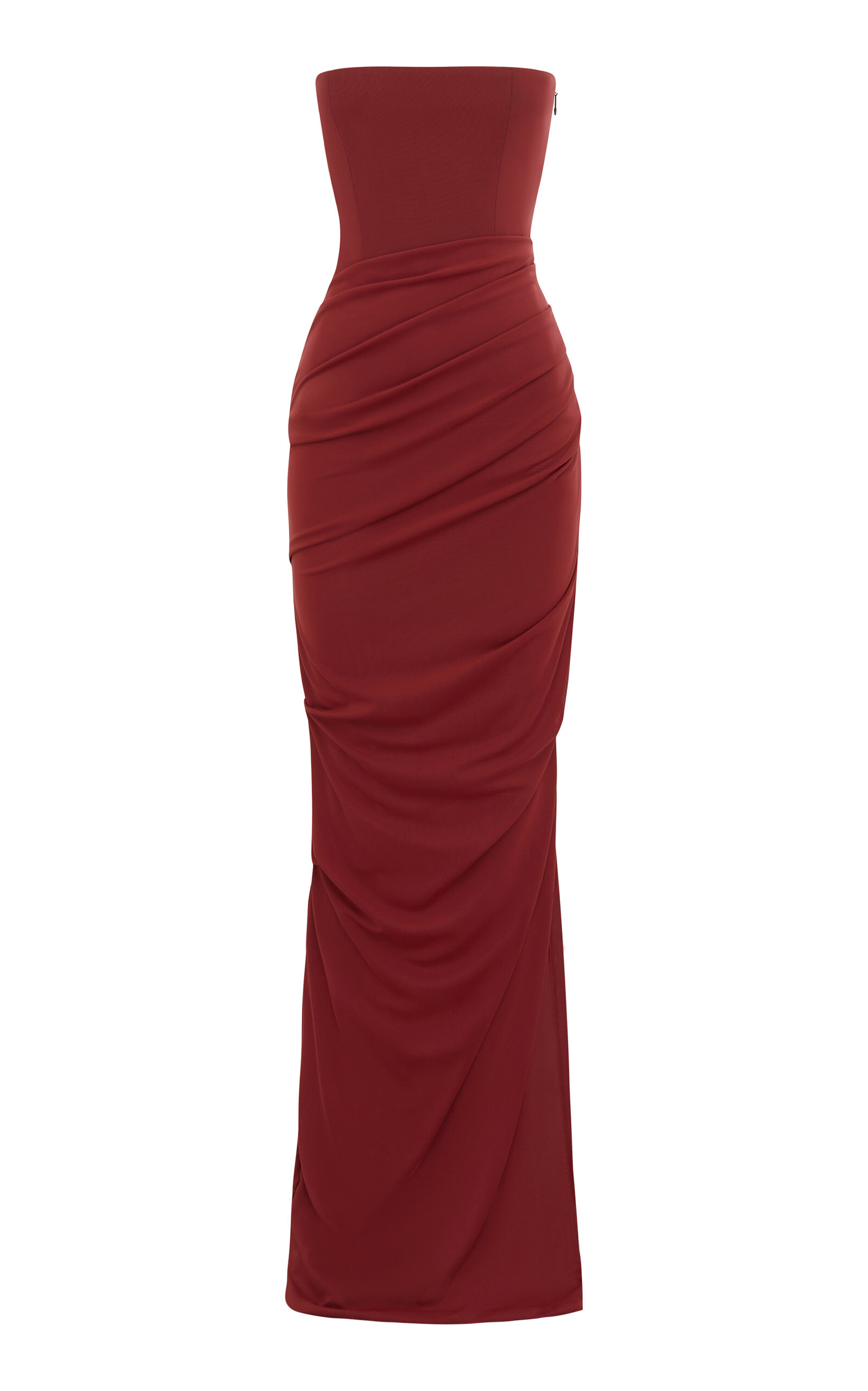 Alex Perry Strapless Stretch-mesh Maxi Dress In Burgundy