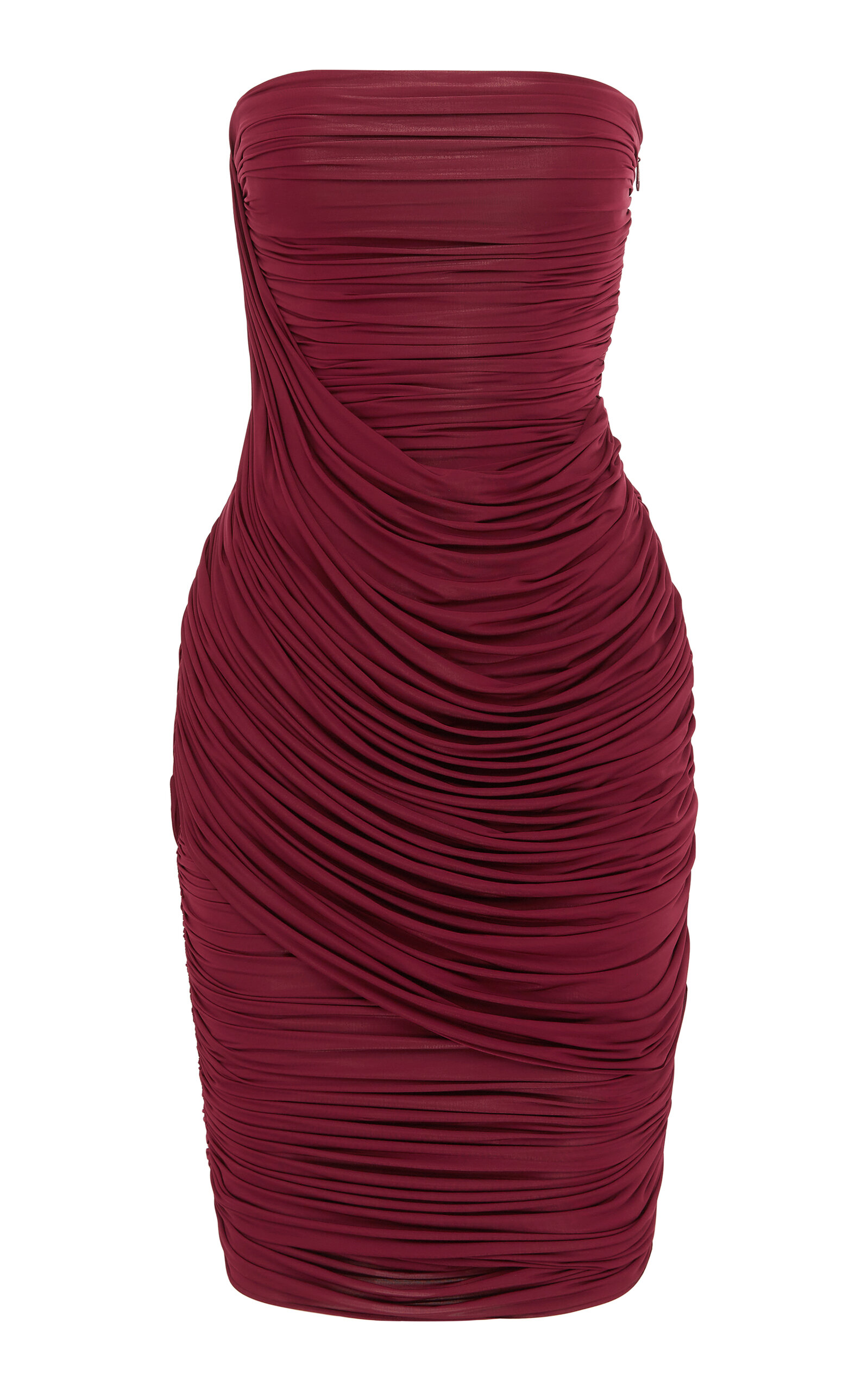 Alex Perry Strapless Draped Knee-length Dress In Burgundy