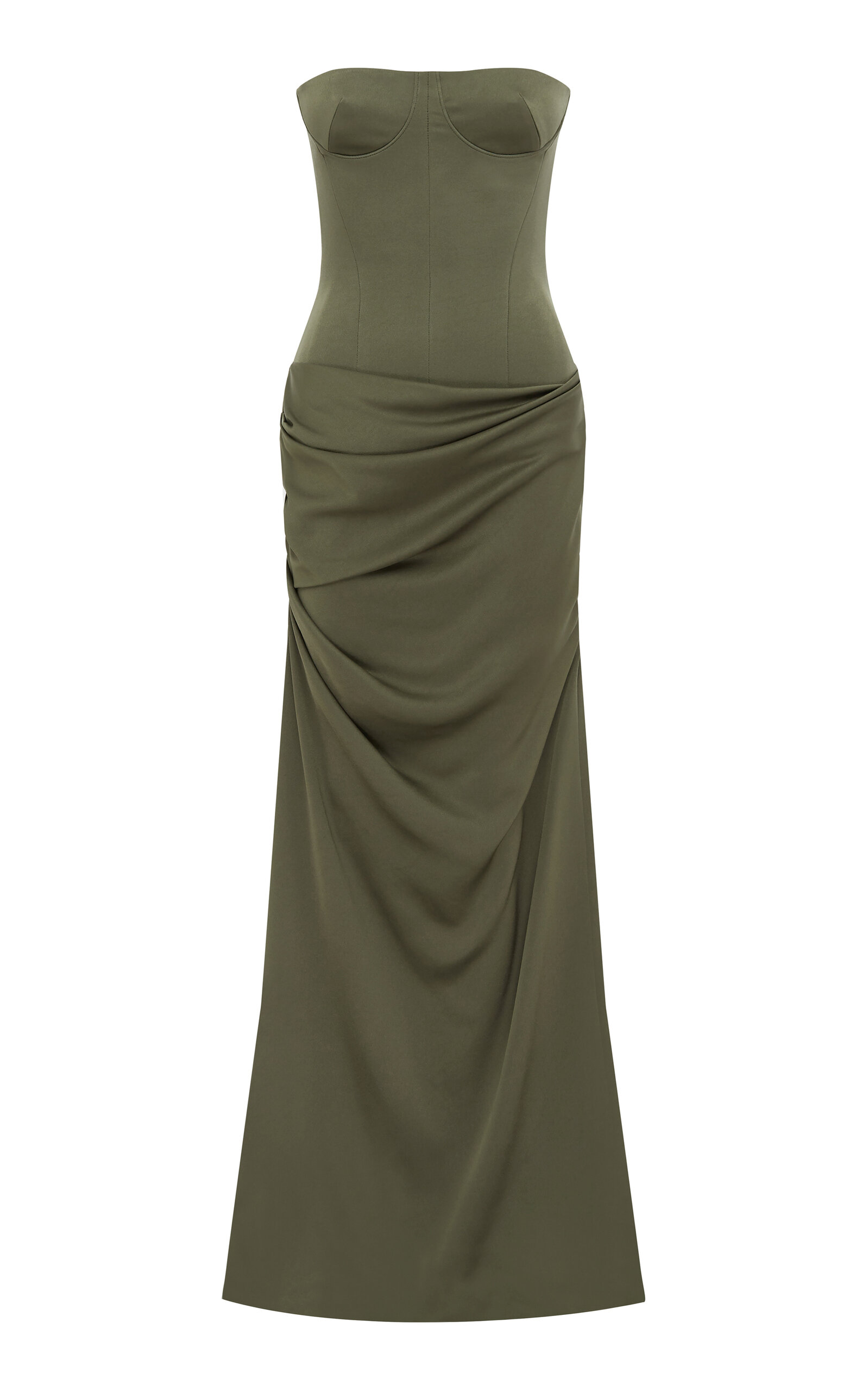 Alex Perry Corseted Satin-Crepe Gown - Khaki