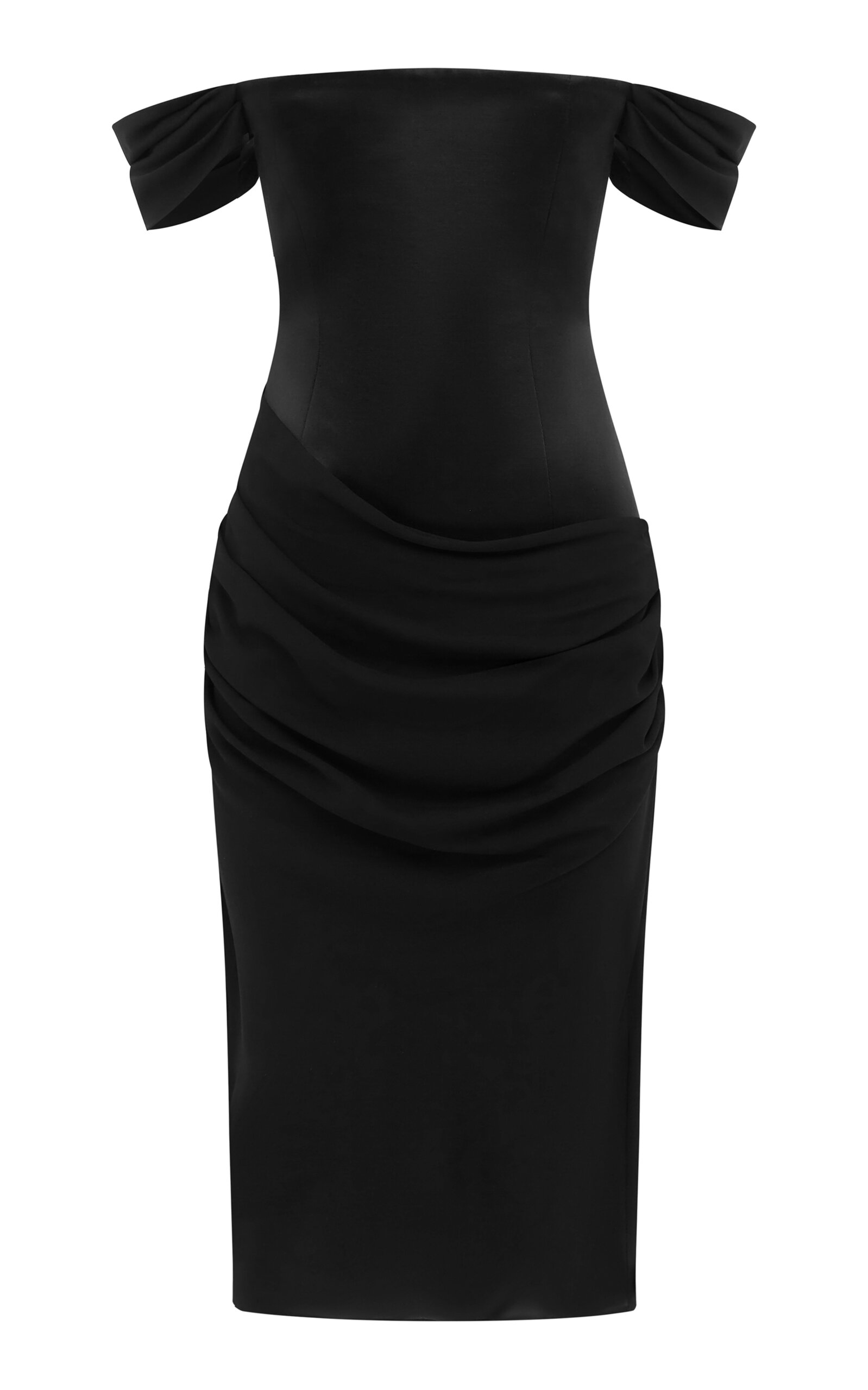 Alex Perry Off-the-shoulder Duchess-satin & Silk-georgette Knee-length Dress In Black