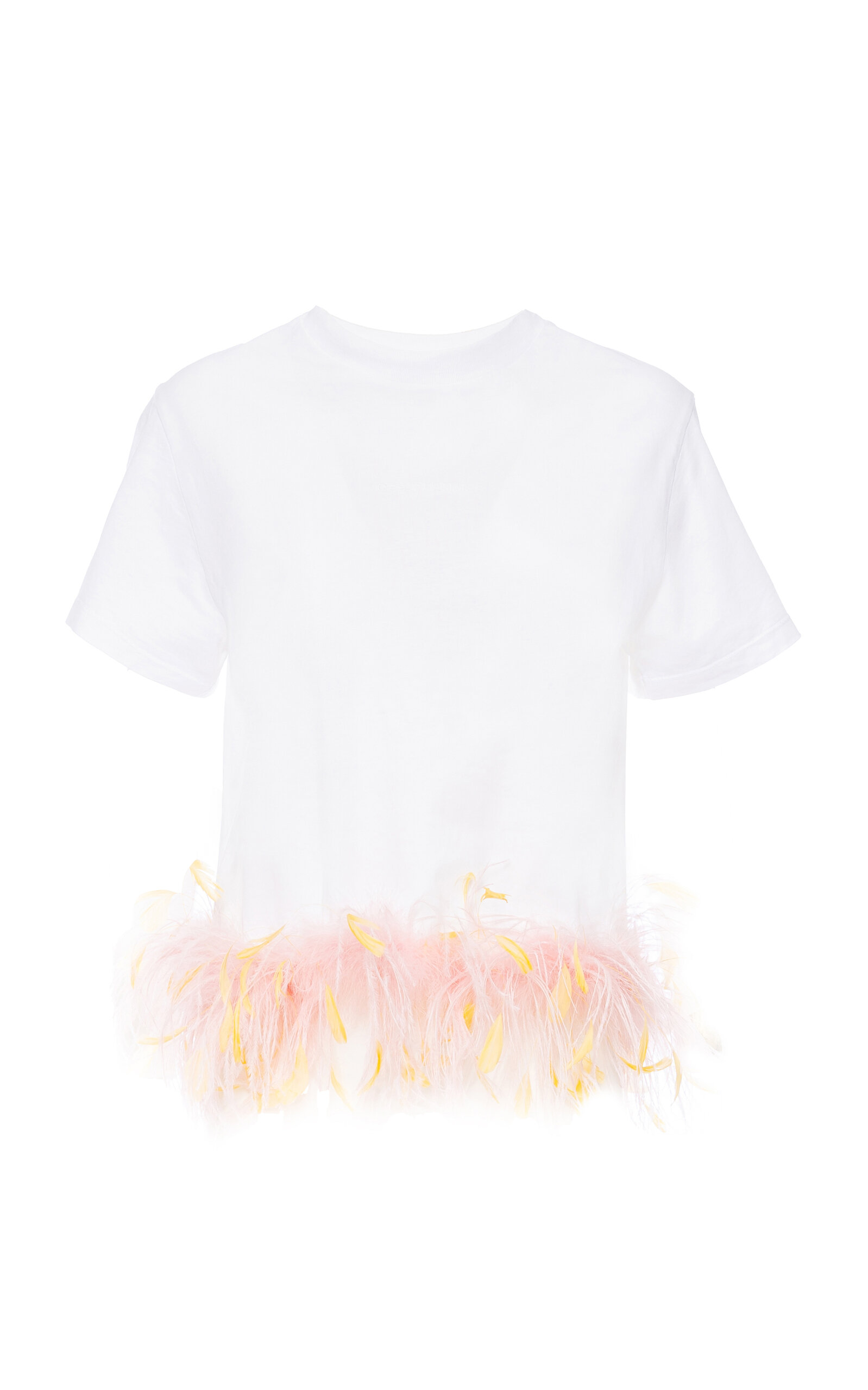 DES_PHEMMES Classic Feather-Trimmed Boxy Cotton T-Shirt