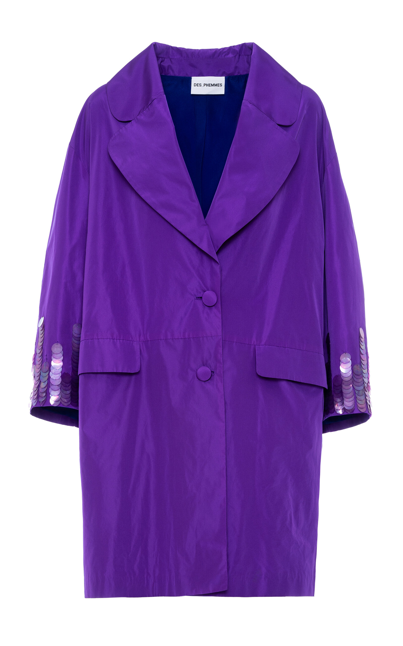 DES_PHEMMES Cocoon Sequin-Embellished Longline Coat - Purple