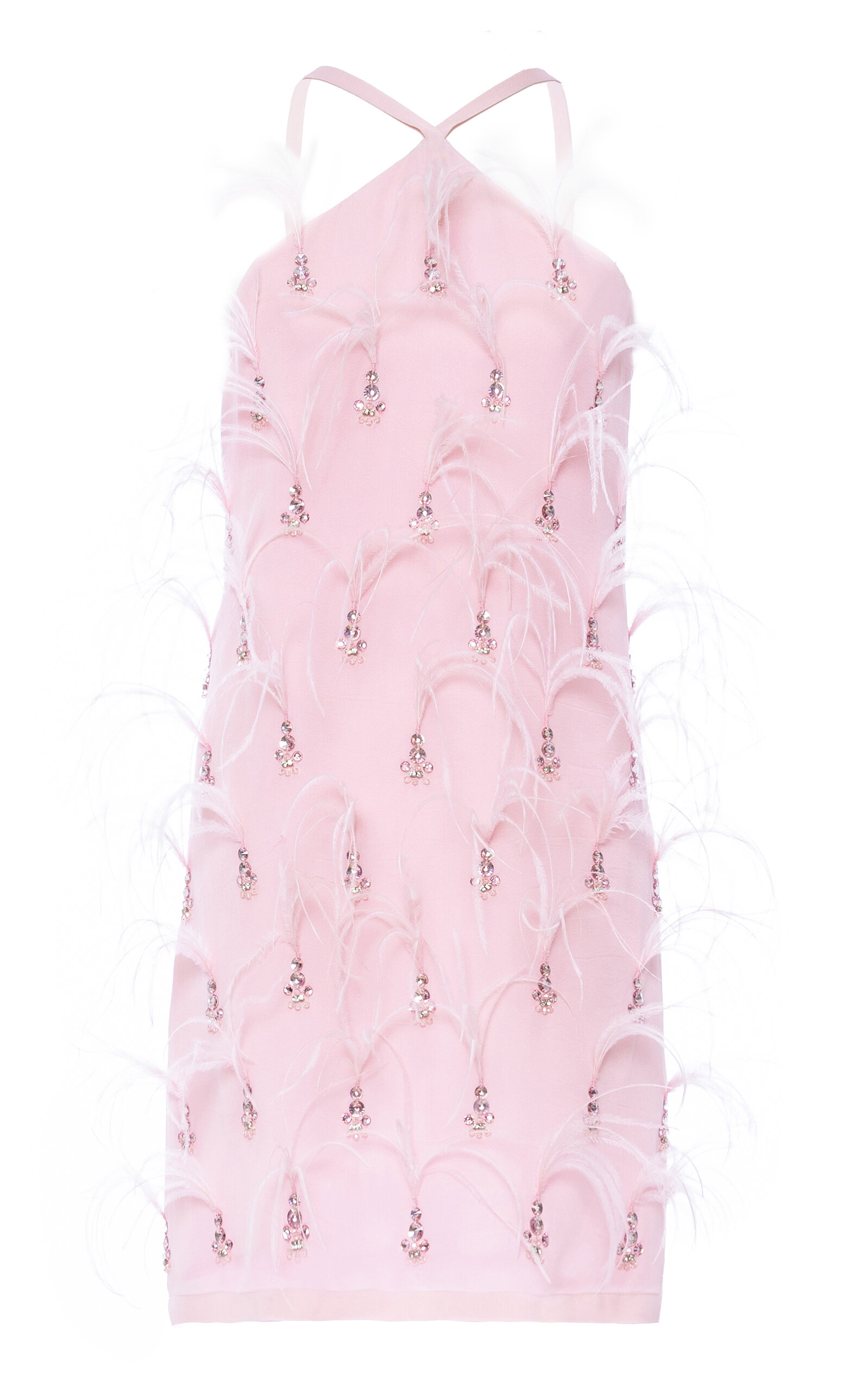 DES_PHEMMES Feather-Embellished  Mini Dress - Light Pink
