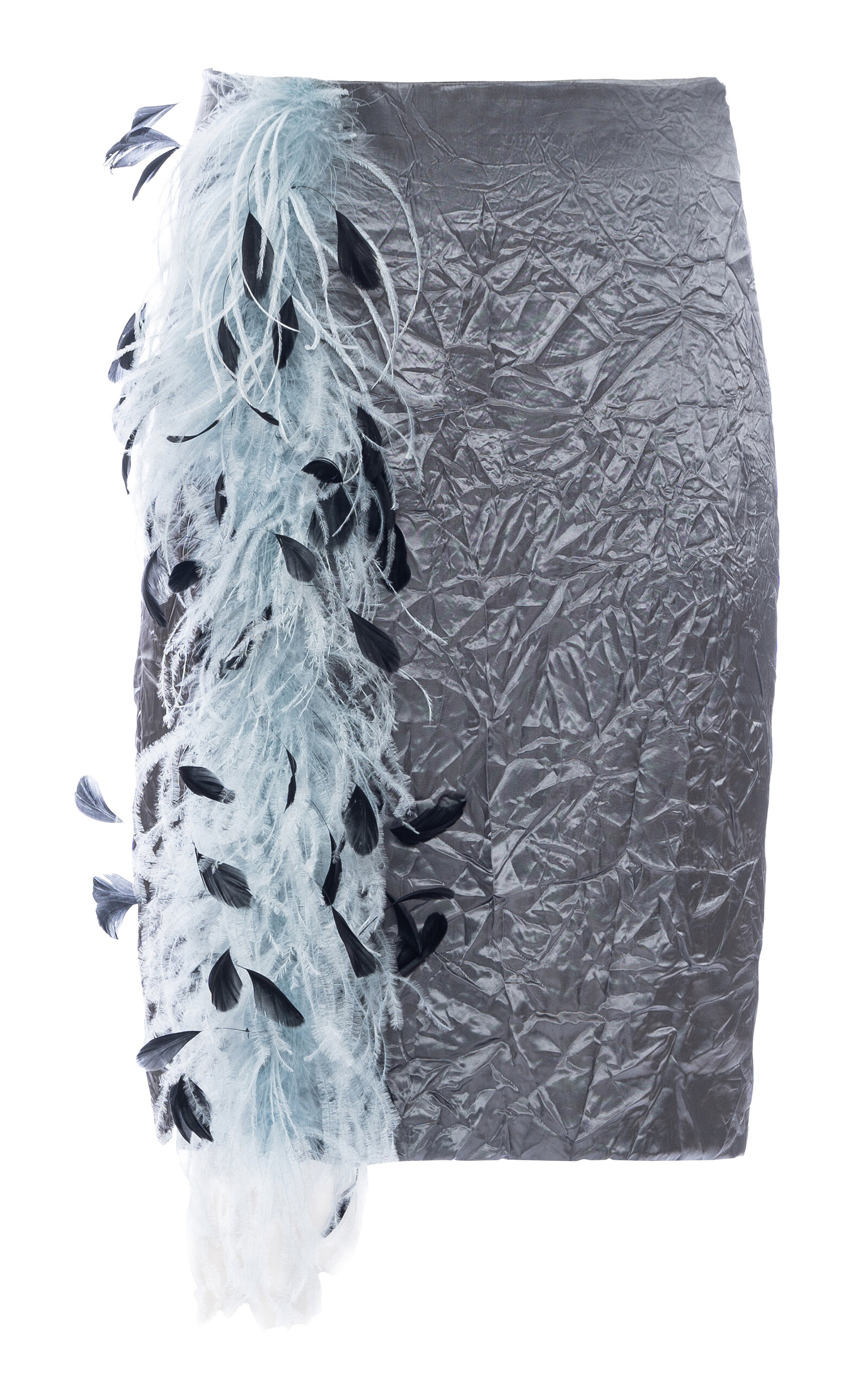 Des_phemmes Feather-trimmed Slit Suit Skirt In Gray
