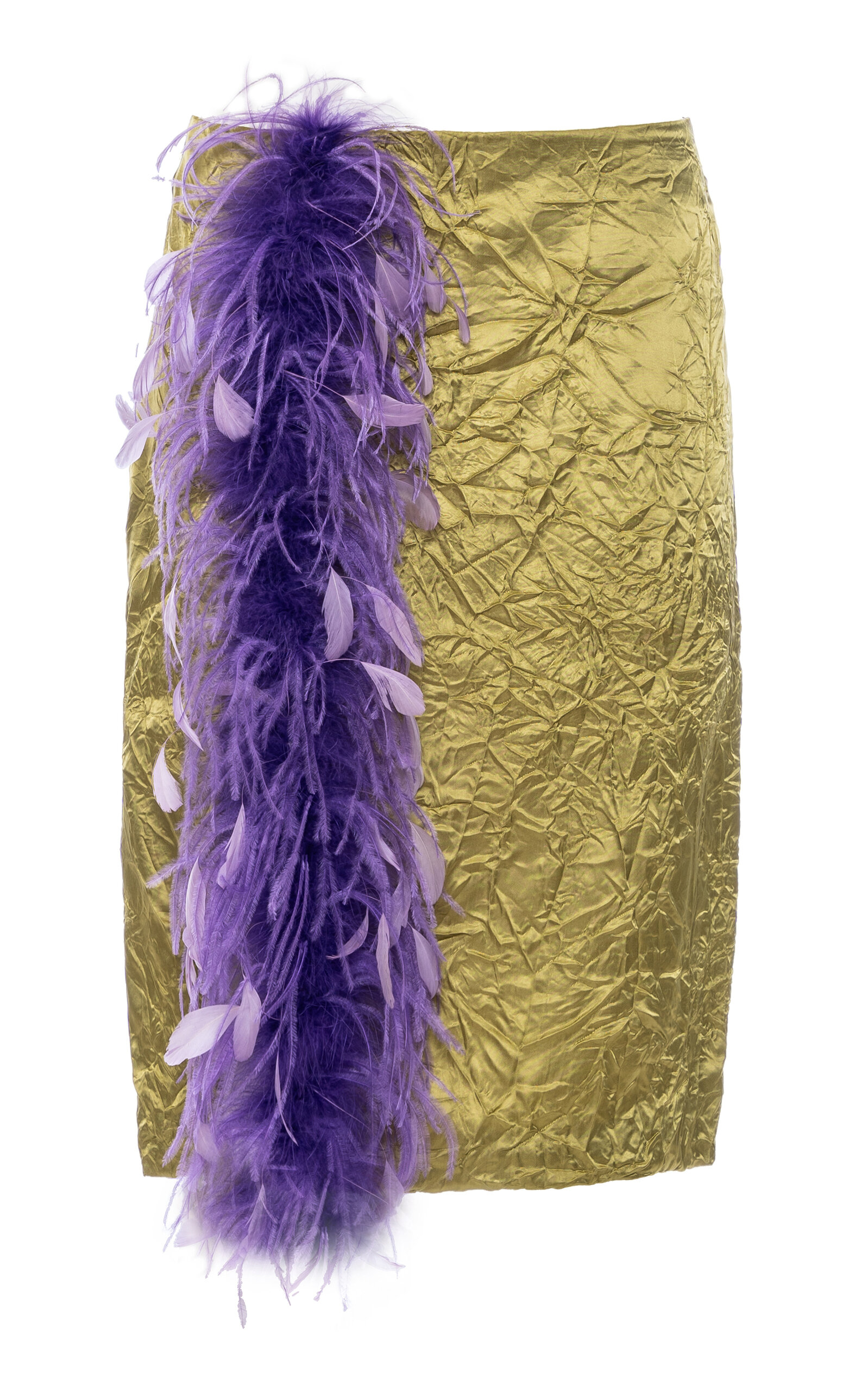 DES_PHEMMES Feather-Trimmed Satin Midi Skirt