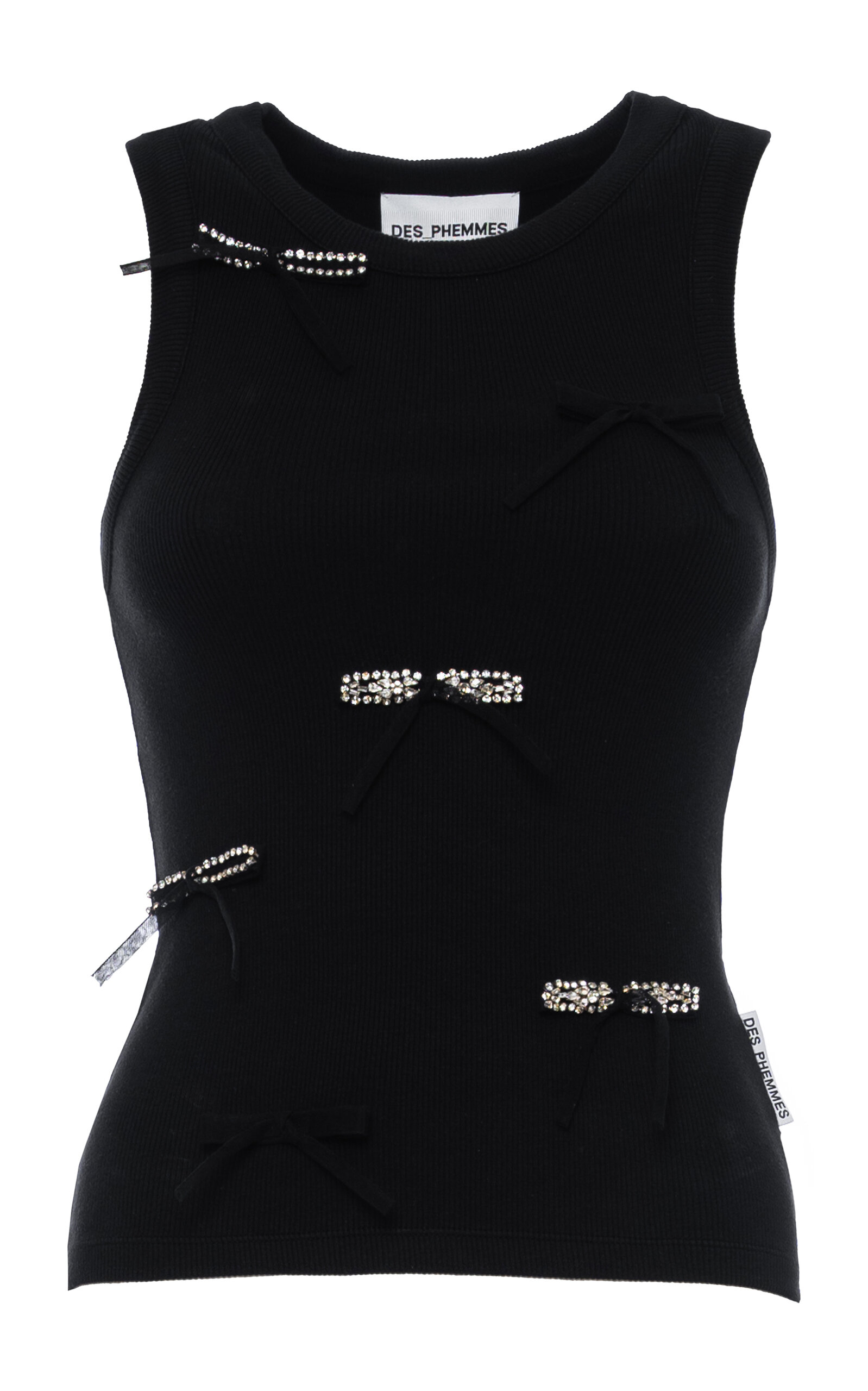 DES_PHEMMES Bow-Embellished Classic Cotton Tank Top - Black