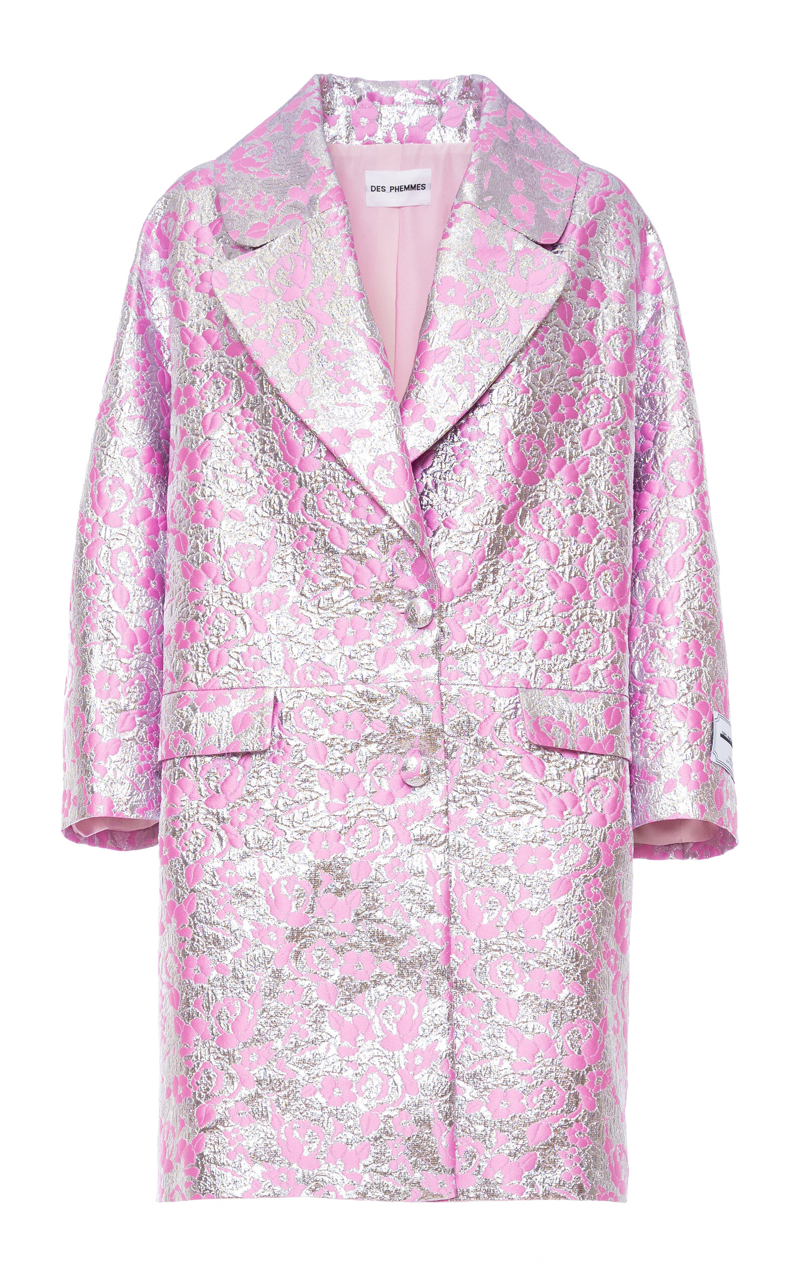 DES_PHEMMES Floral Jacquard Longline Cocoon Coat - Gold