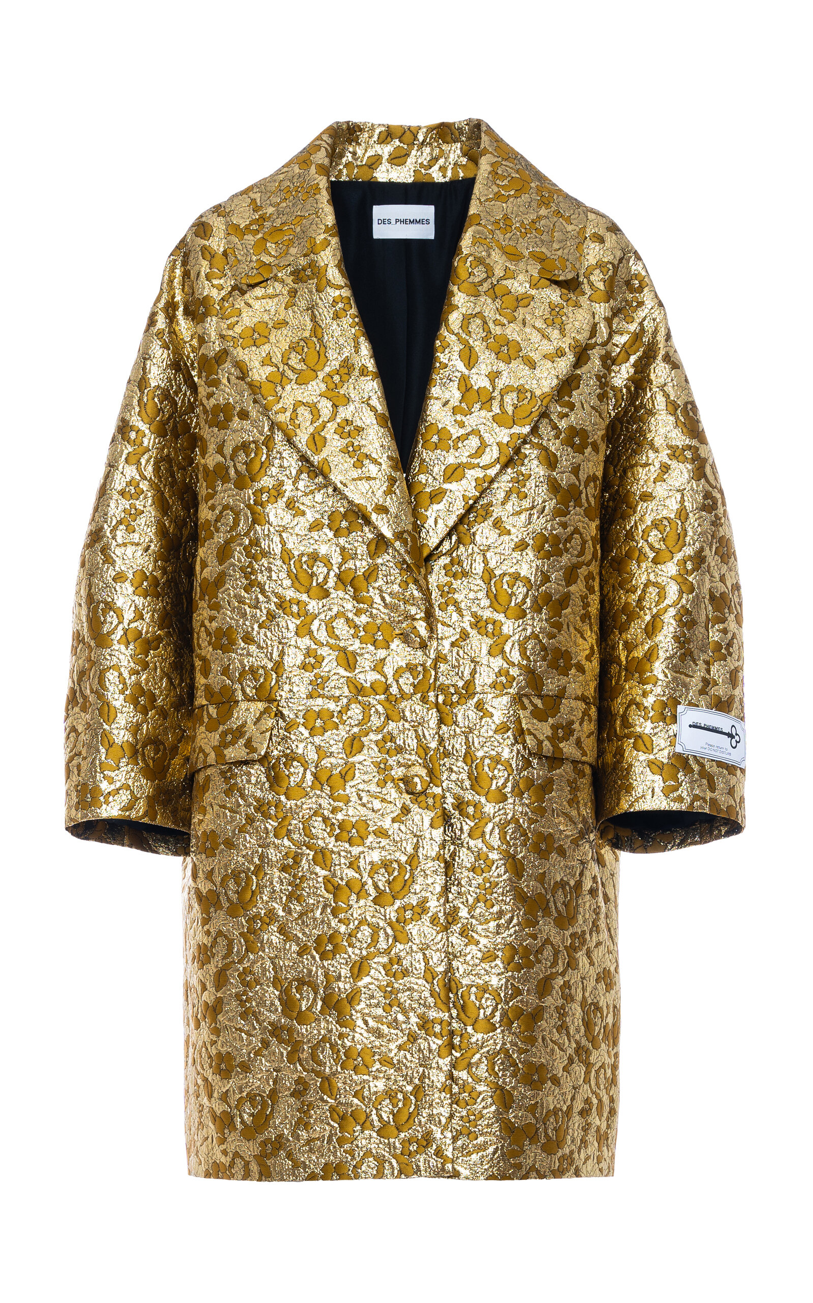 Des_phemmes Floral Jacquard Longline Cocoon Coat In Gold