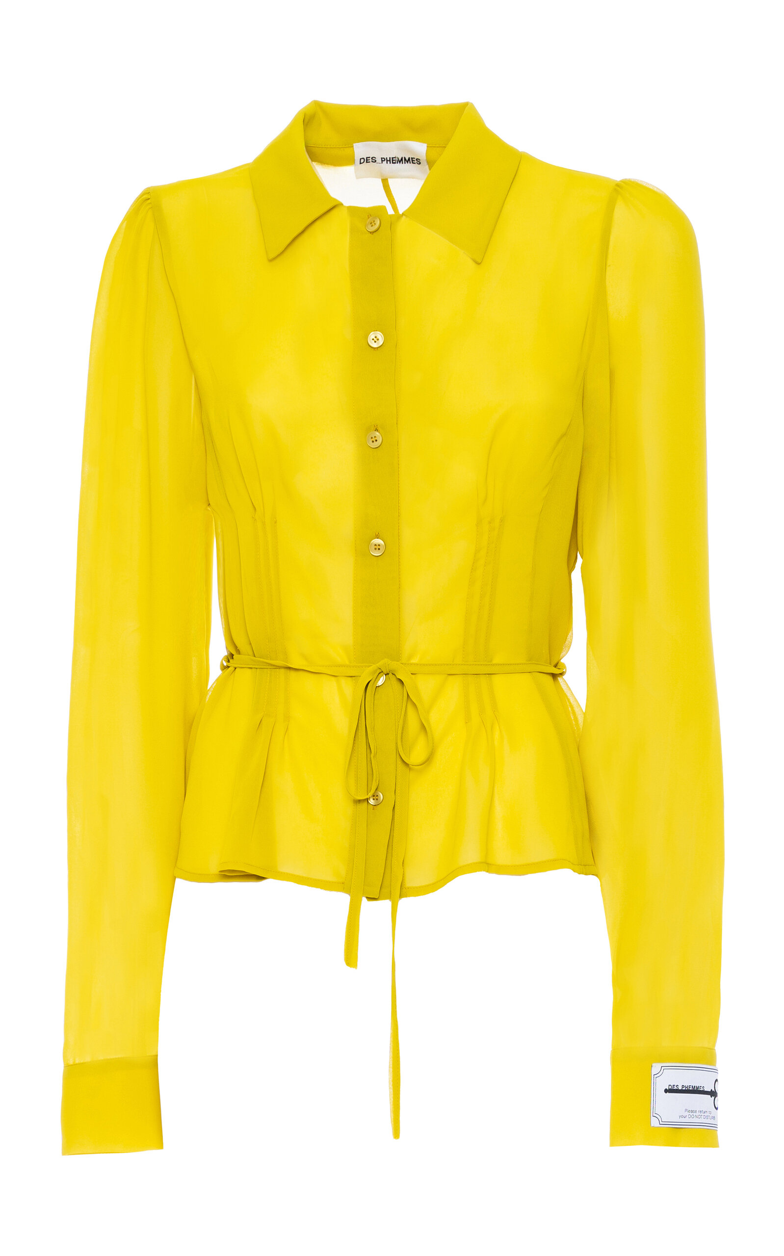 Des_phemmes Sheer Tie Button-down Top In Yellow