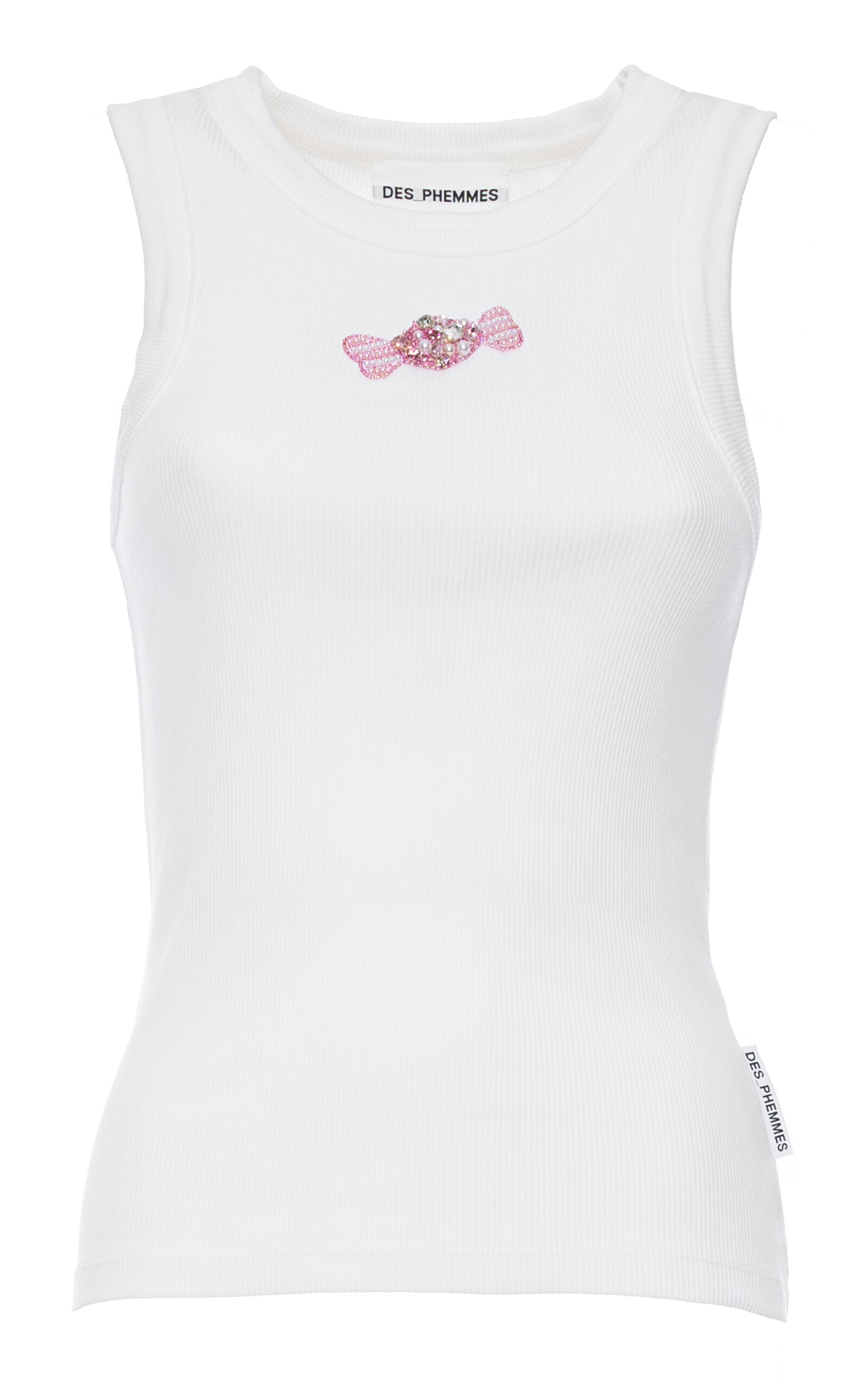 Des_phemmes Candy Bead-embellished Classic Stretch-cotton Tank Top In White