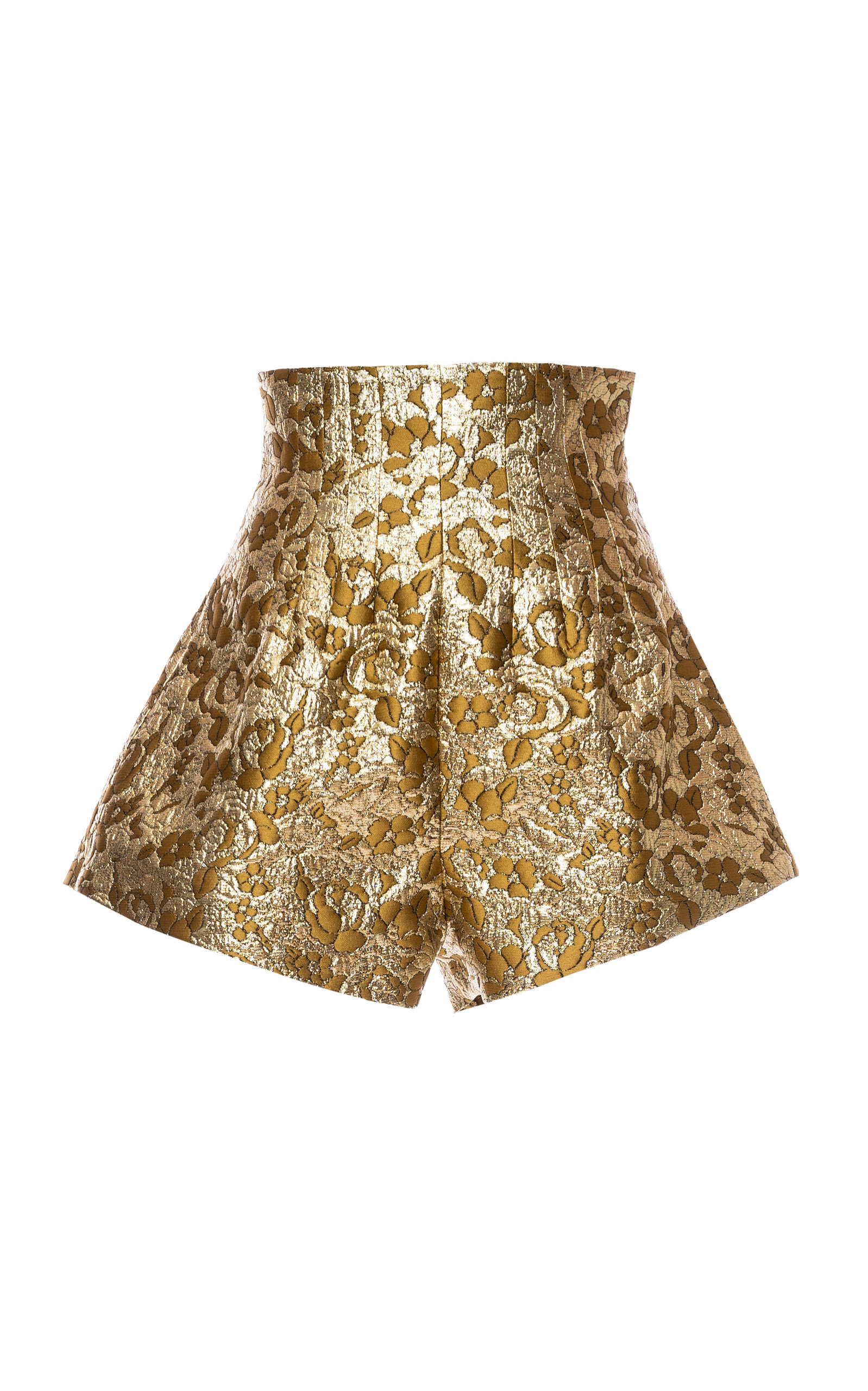 Des_phemmes Floral Jacquard Tailored Shorts In Gold