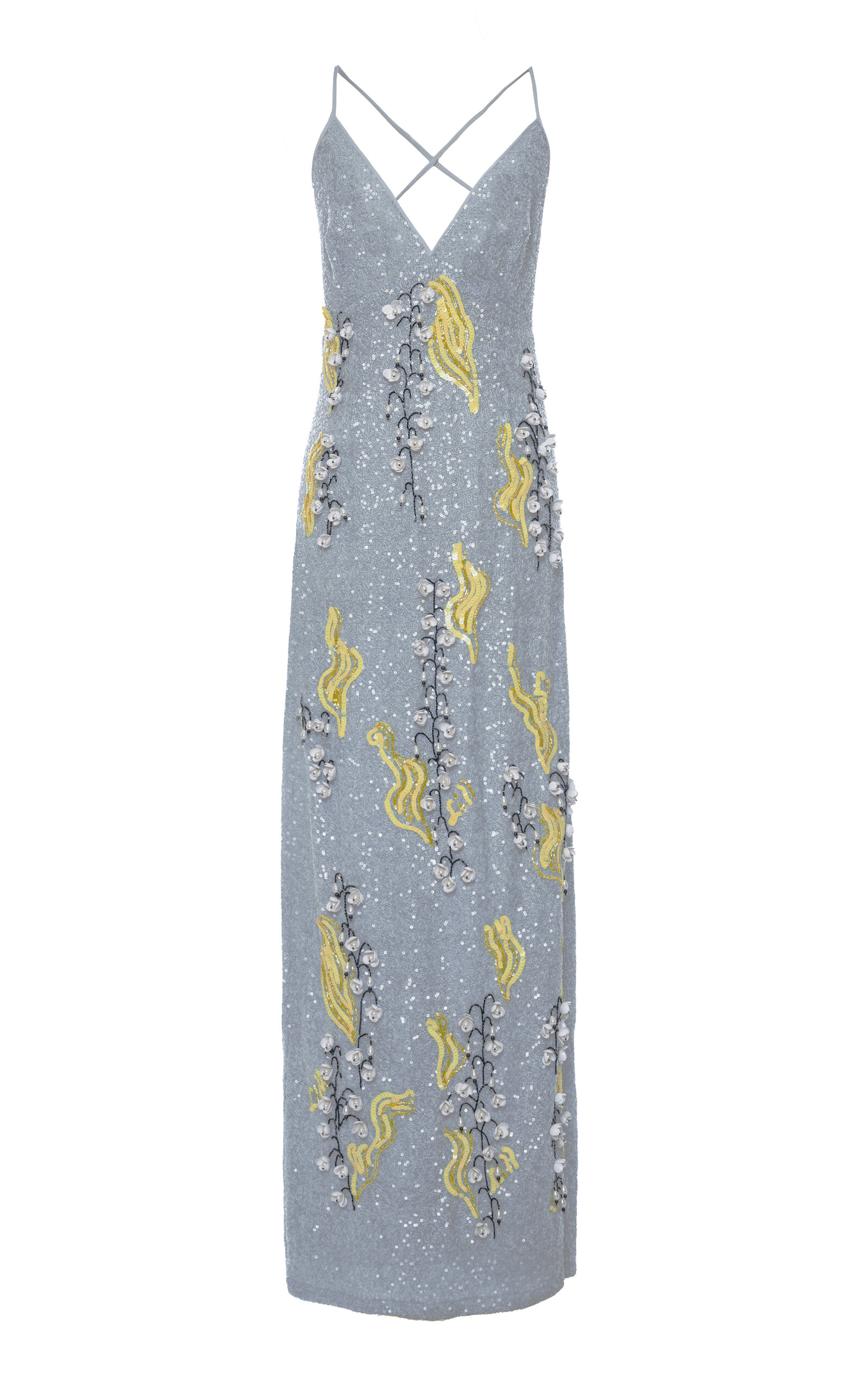 DES_PHEMMES Sequined Floral Design Maxi Dress