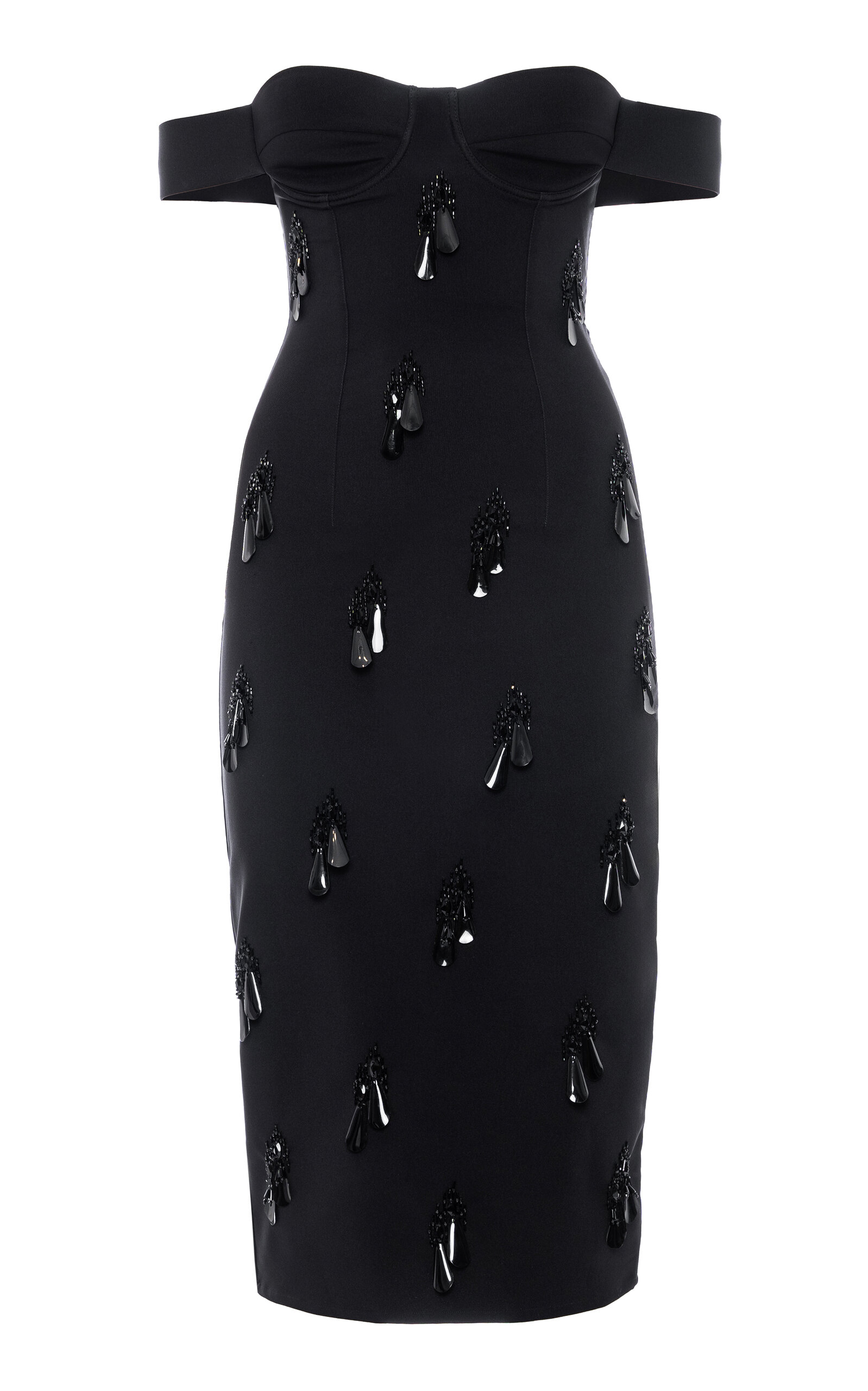 Des_phemmes Bead-embellished Off-the-shoulder Midi Dress In Black