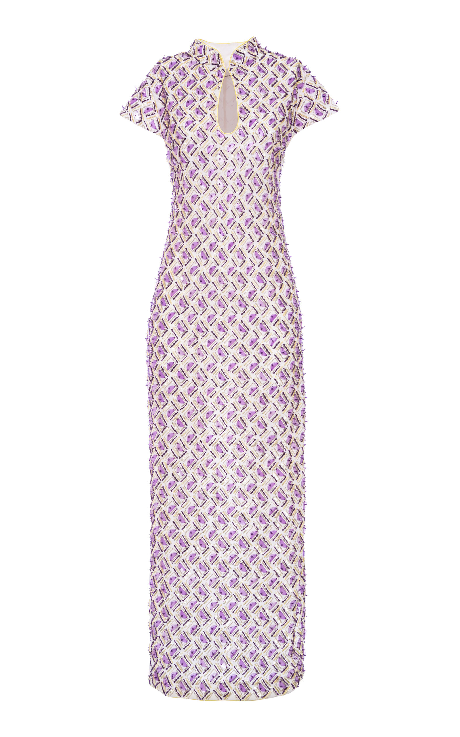 Des_phemmes Geometric Sequined Qipao Maxi Dress In Multi