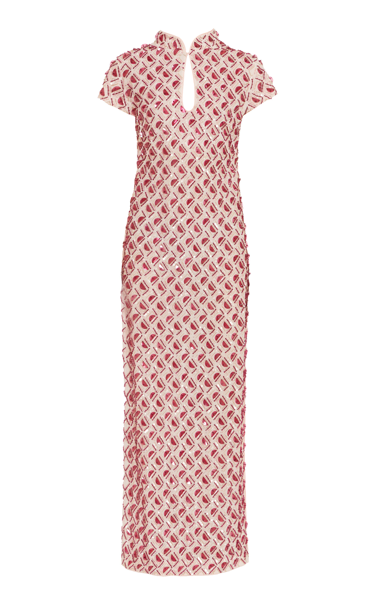 Des_phemmes Geometric Sequined Qipao Maxi Dress In Pink