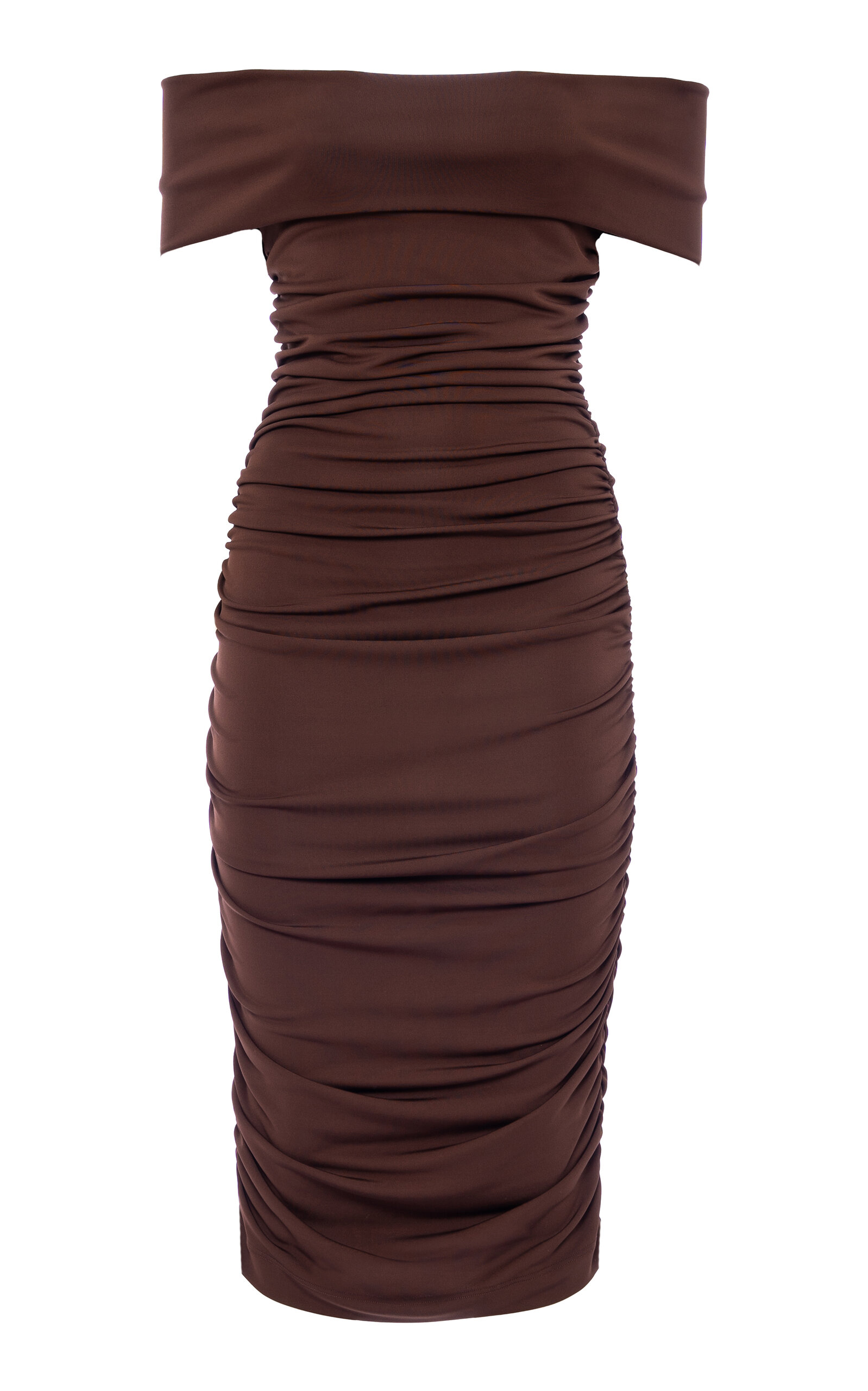 DES_PHEMMES Off-The-Shoulder Ruched Midi Dress - Yellow