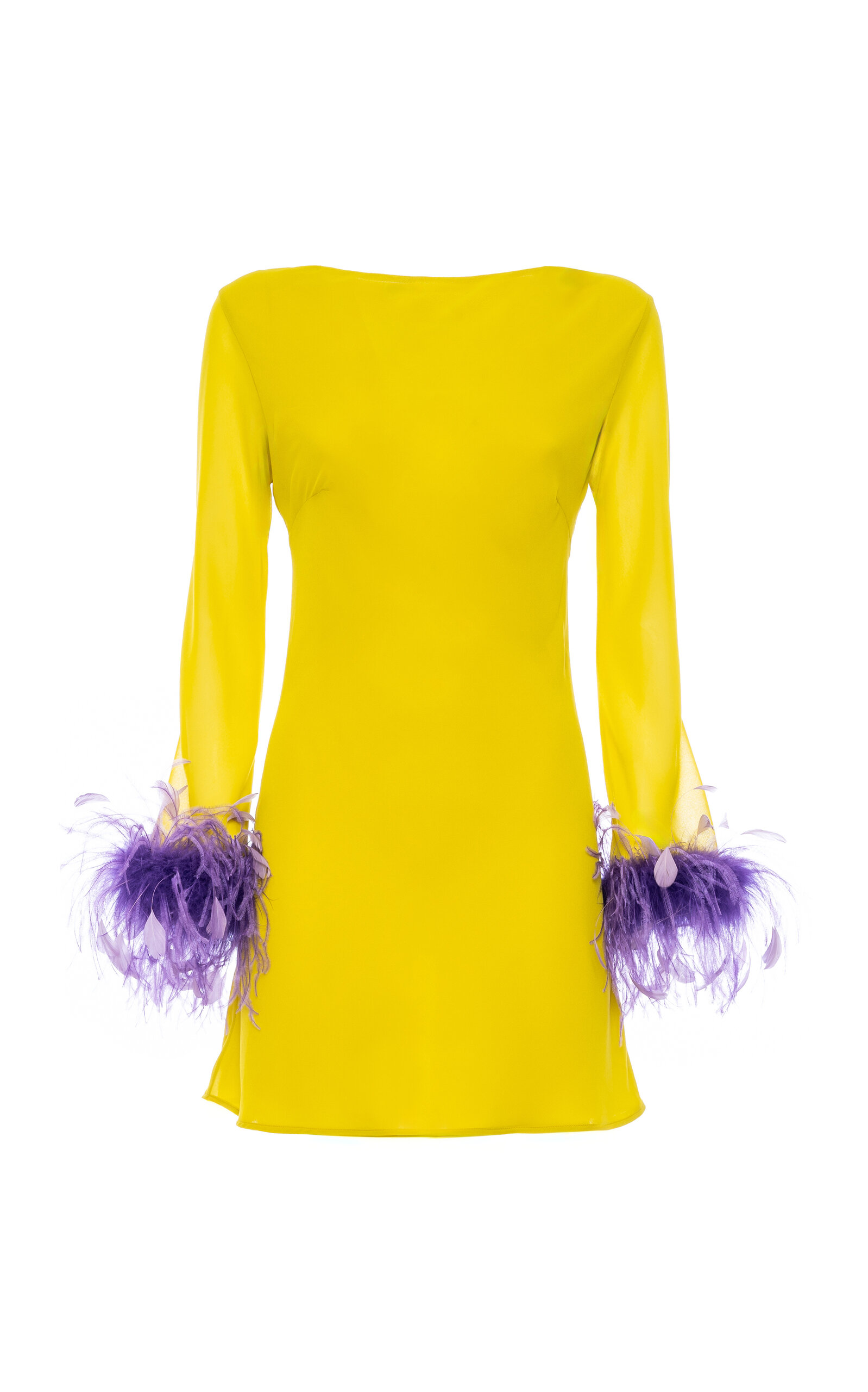 Des_phemmes Feather Cuff Shift Mini Dress In Yellow