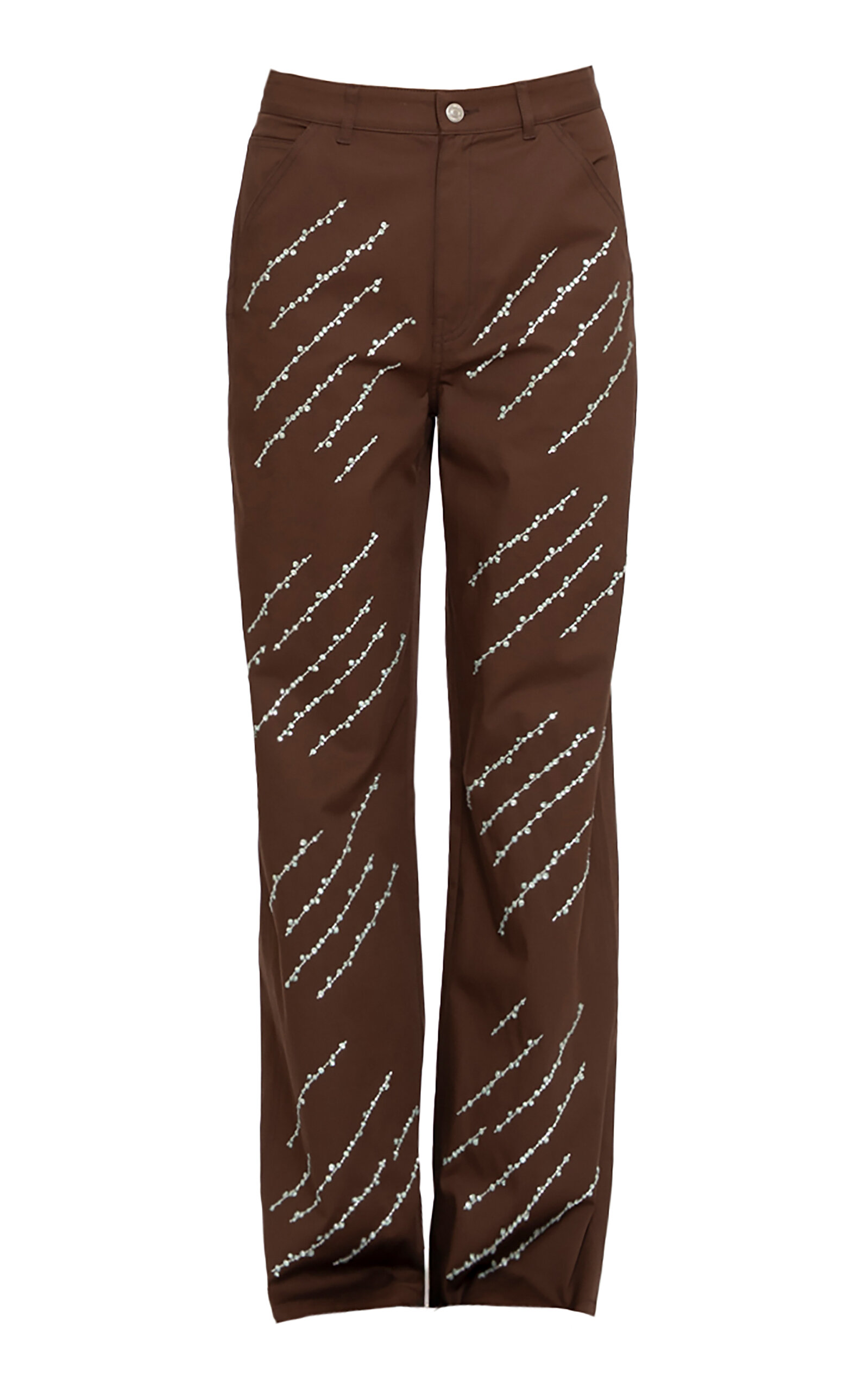 DES_PHEMMES Bead-Embellished Mid-Rise Stretch-Cotton Cargo Pant - Brown