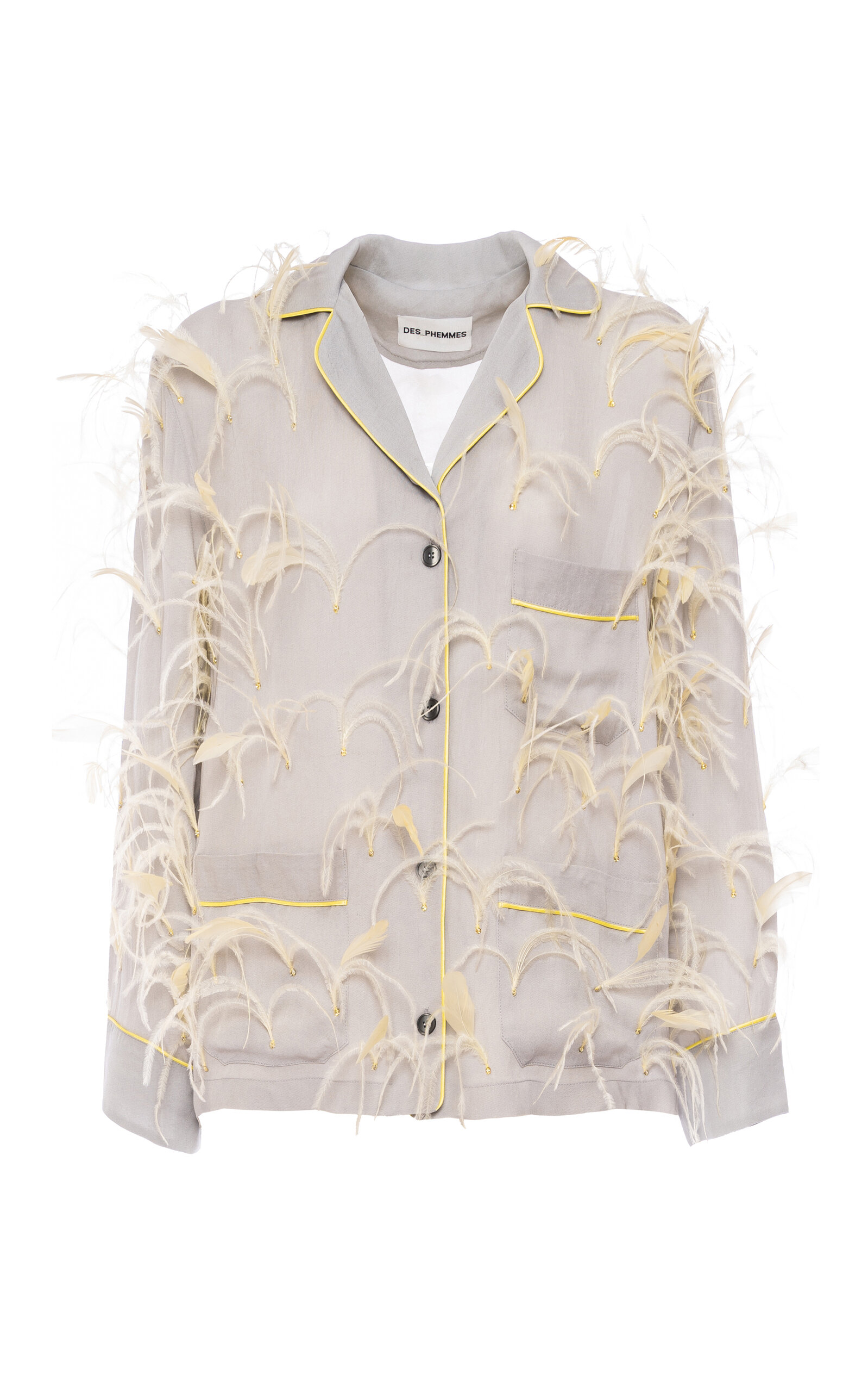 Des_phemmes Feather-embellished Pajama Shirt In Brown