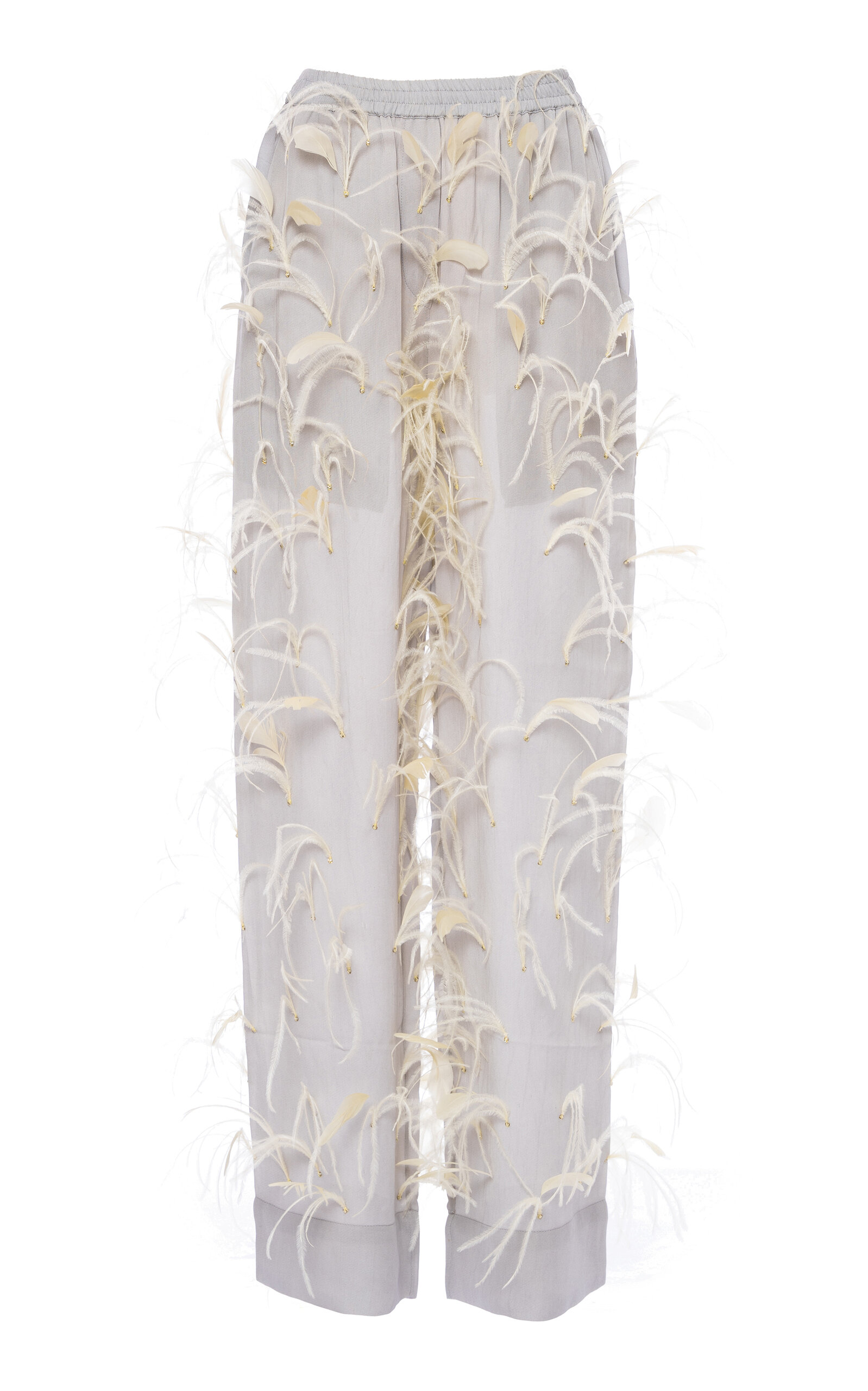 Des_phemmes Feather Embellished Pajama Pants In Gray