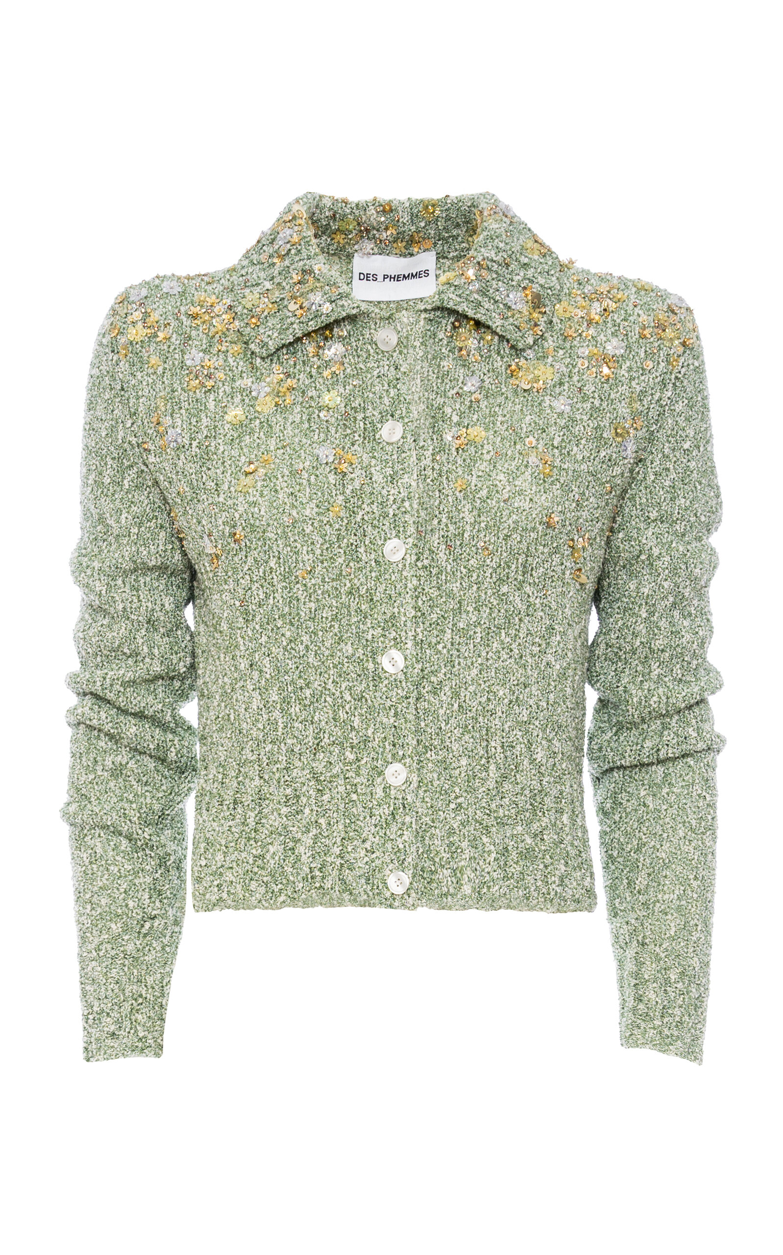 Des_phemmes Bead-embellished Cropped Boucle Cardigan In Green