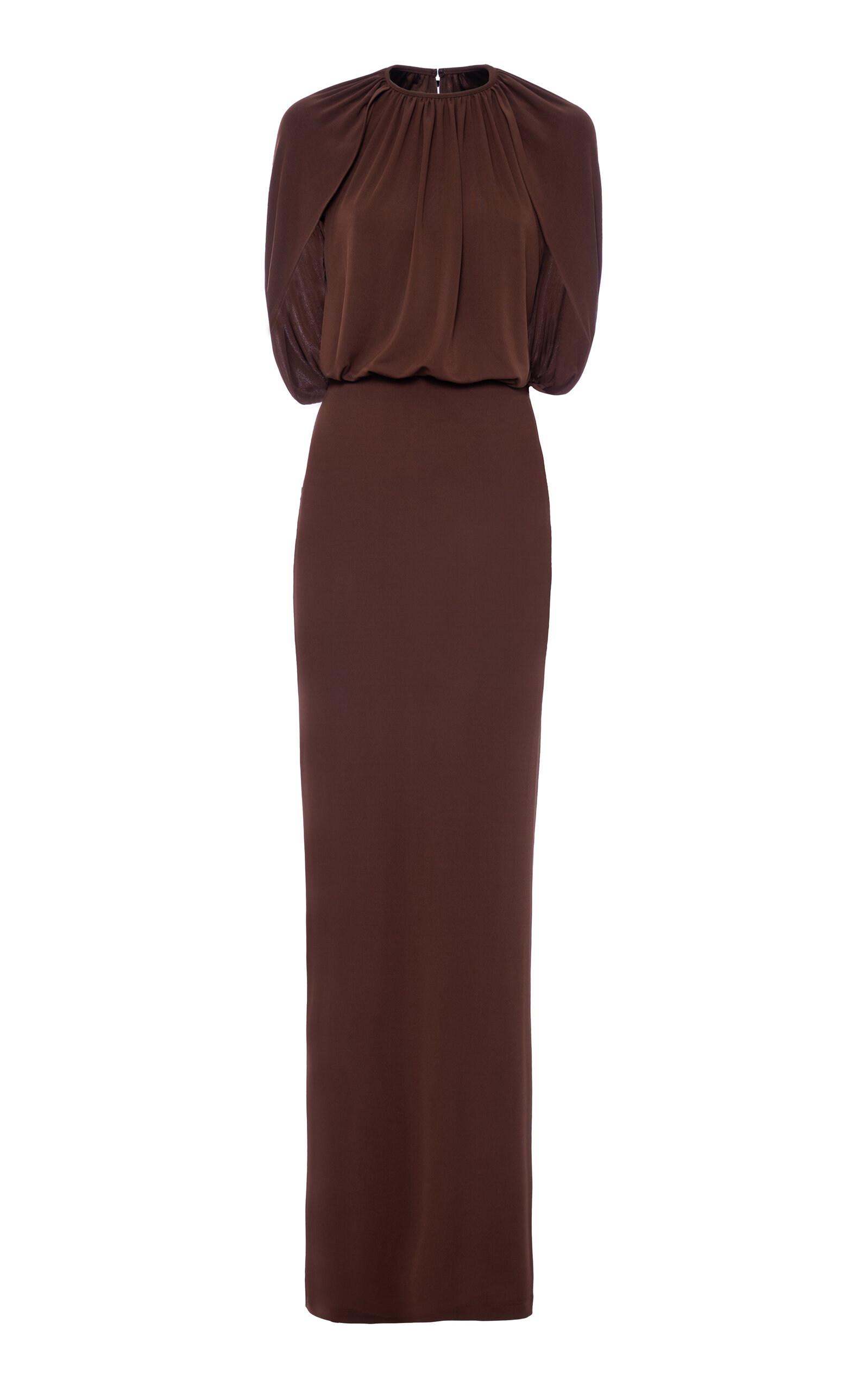 Des_phemmes Cape-sleeve Maxi Dress In Brown