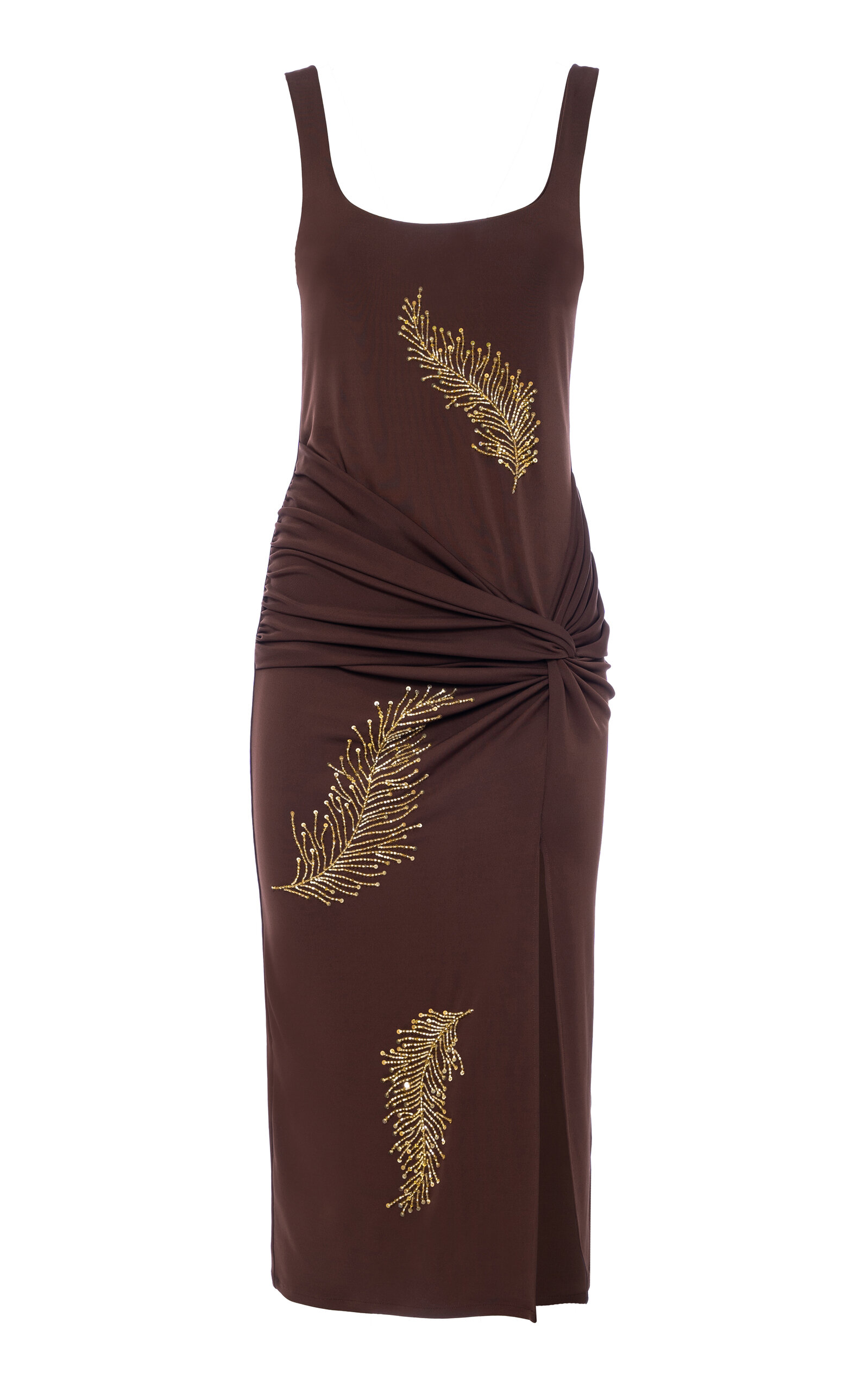 Des_phemmes Bead-embellished Midi Dress In Brown