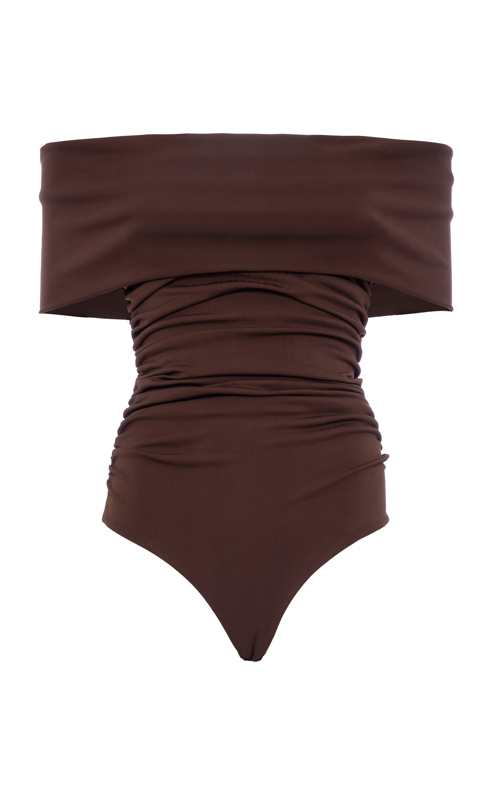 DES_PHEMMES Off-The-Shoulder Ruched Bodysuit - Brown