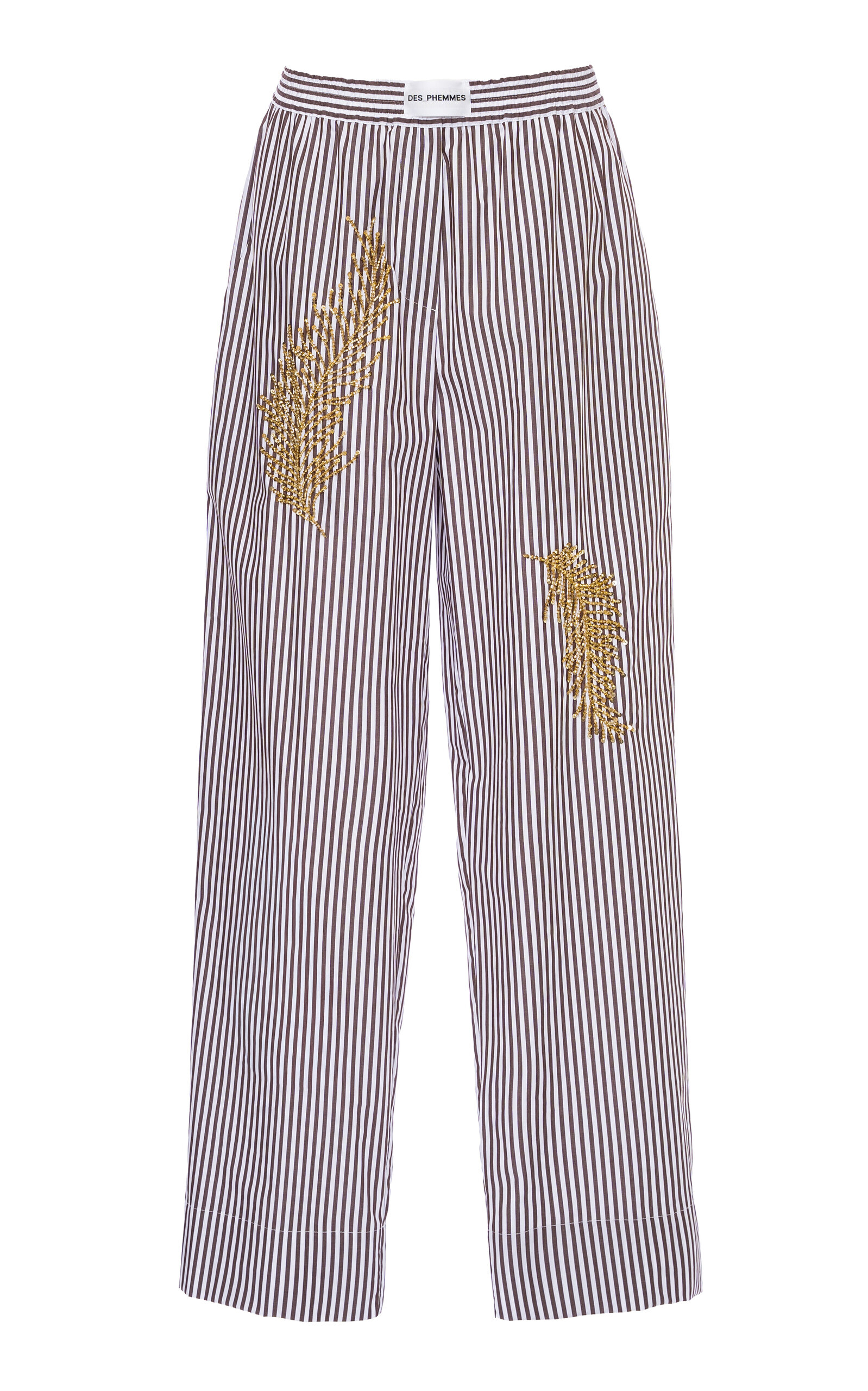 DES_PHEMMES Bead-Embellished Cotton Pajama Pants - Stripe