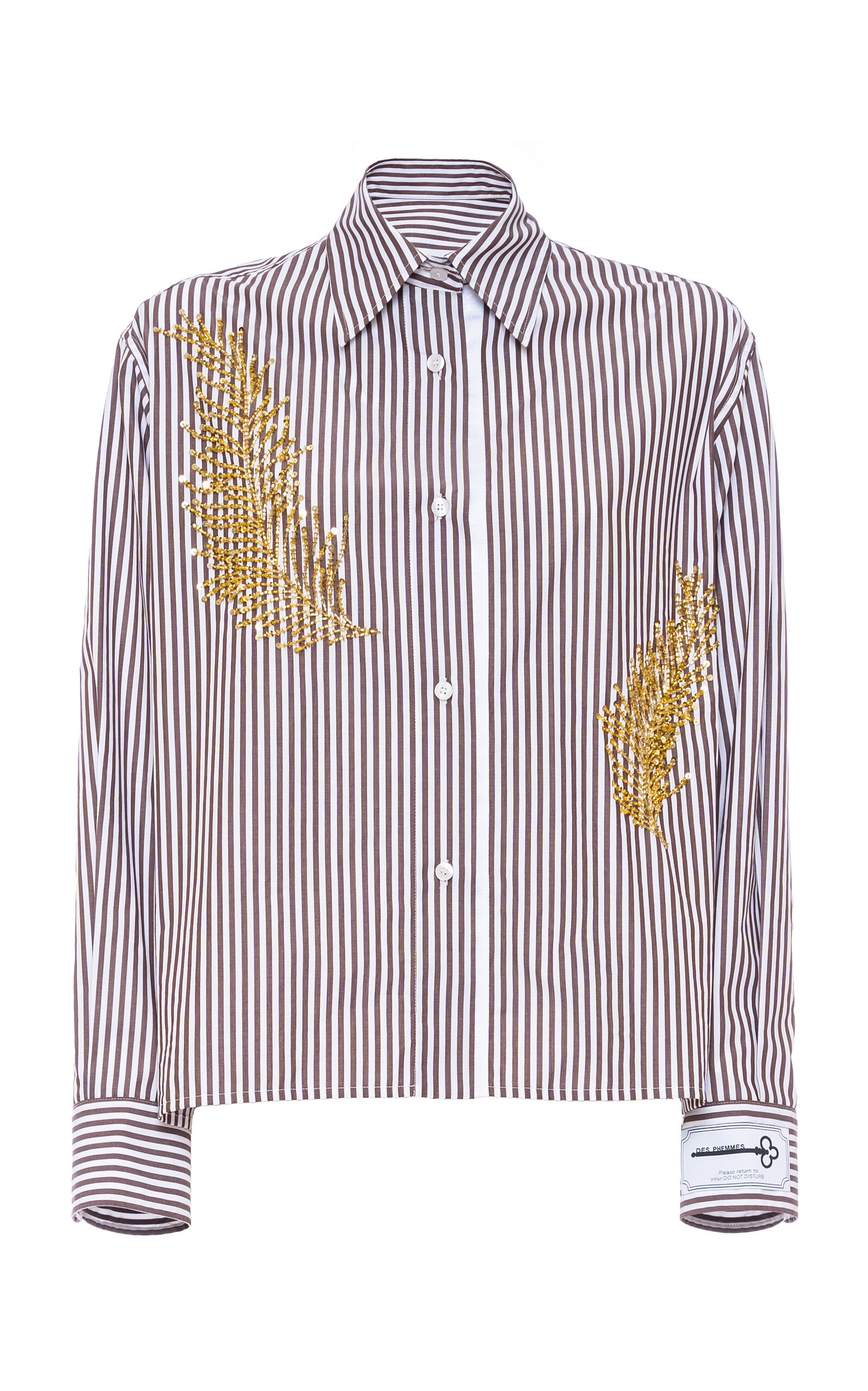 DES_PHEMMES Bead-Embellished Classic Cotton Button-Down Shirt - Stripe