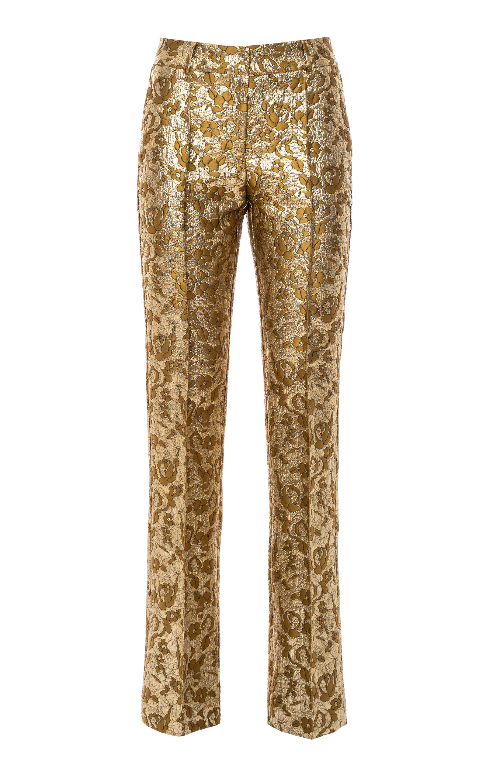 Des_phemmes Jacquard Straight-leg Tailored Suit Pant In Gold