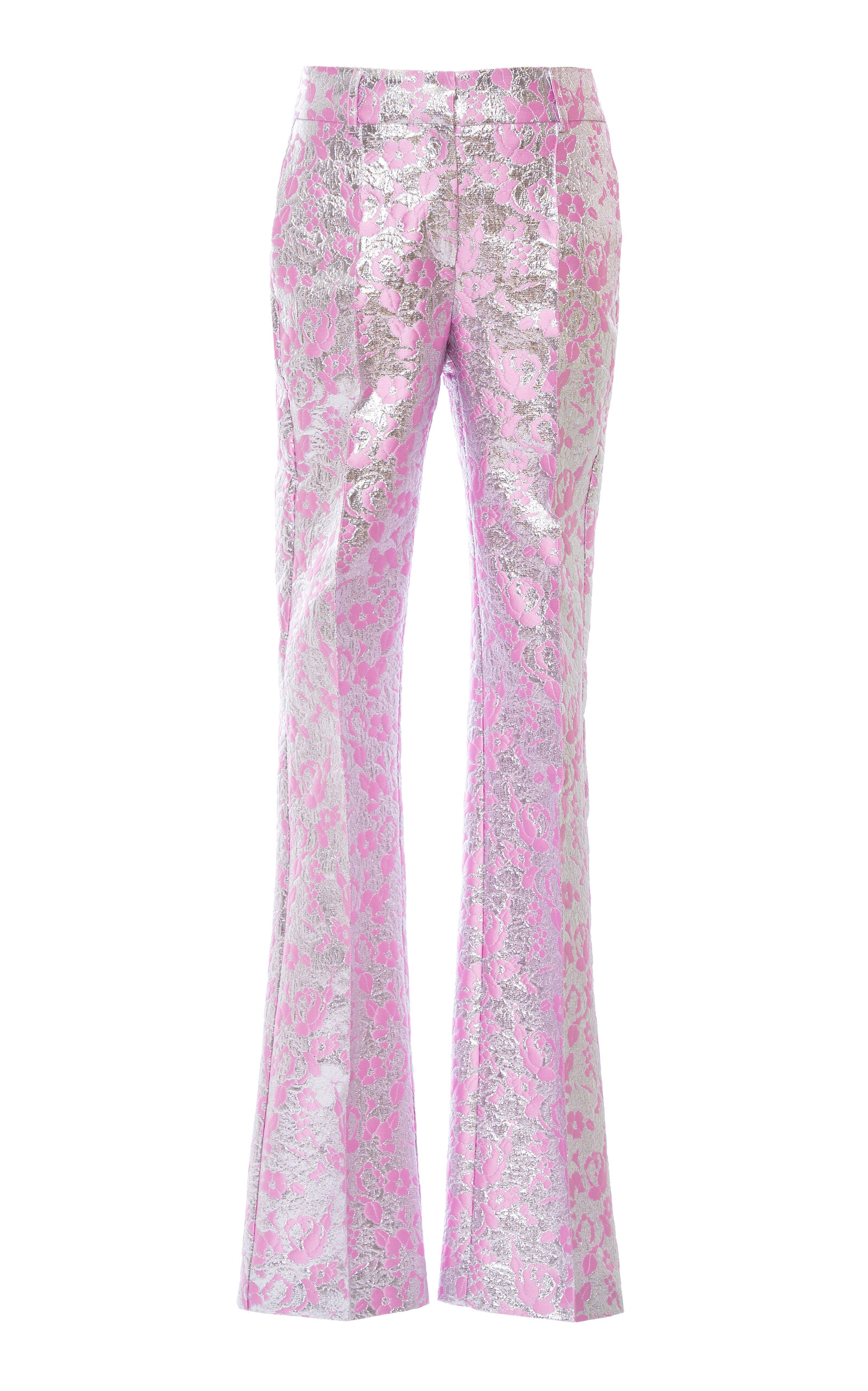Des_phemmes Jacquard Straight-leg Tailored Suit Pant In Pink