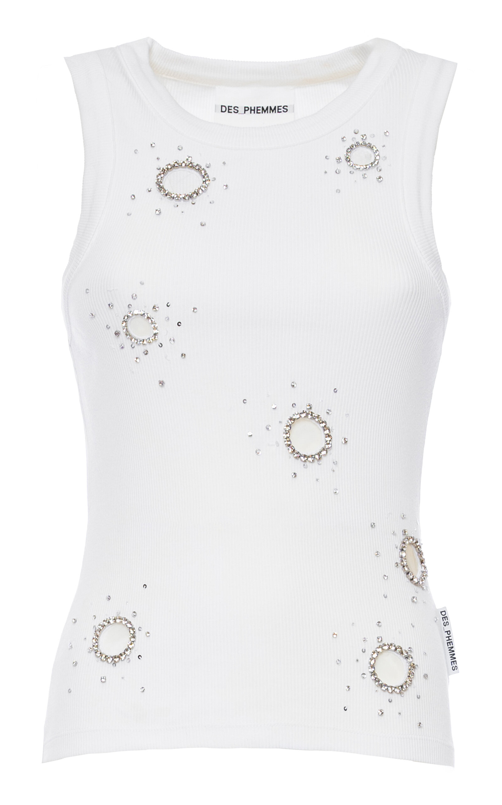 DES_PHEMMES Eyelet-Detailed Classic Stretch-Cotton Tank Top - Off-White