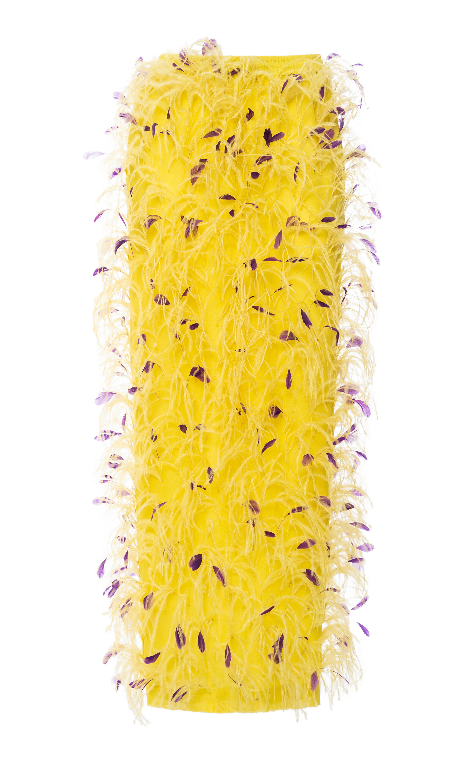 DES_PHEMMES Feather-Embellished Maxi Tube Skirt - Yellow