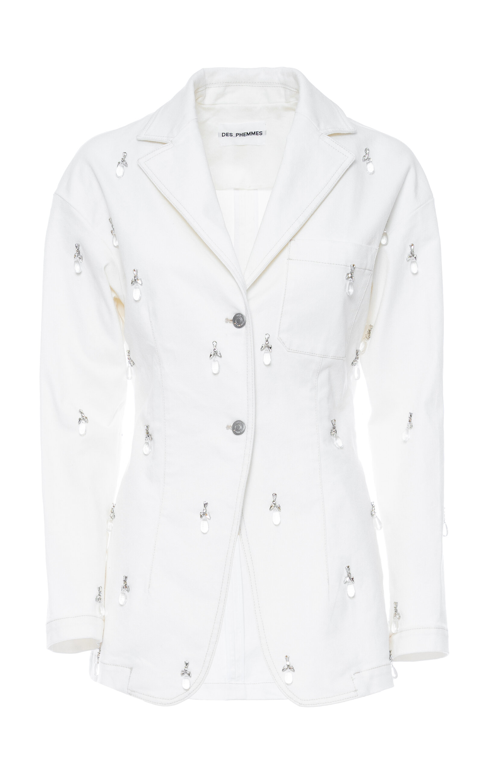 Des_phemmes Bead-embellished Fitted Denim Blazer In White