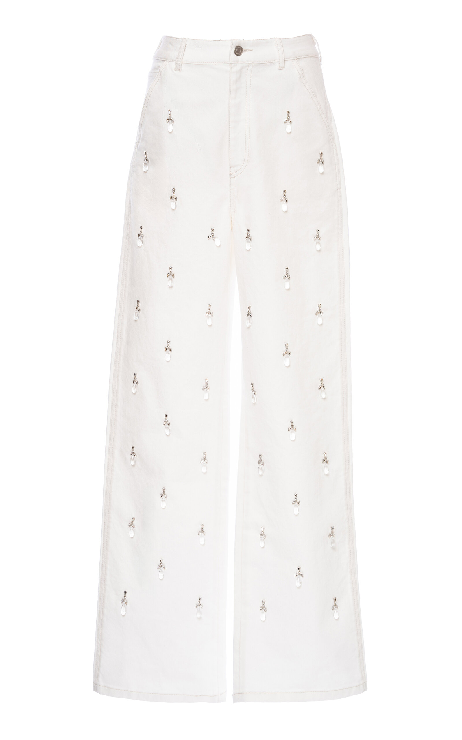 DES_PHEMMES Bead-Embellished Denim Cargo Pants - Off-White