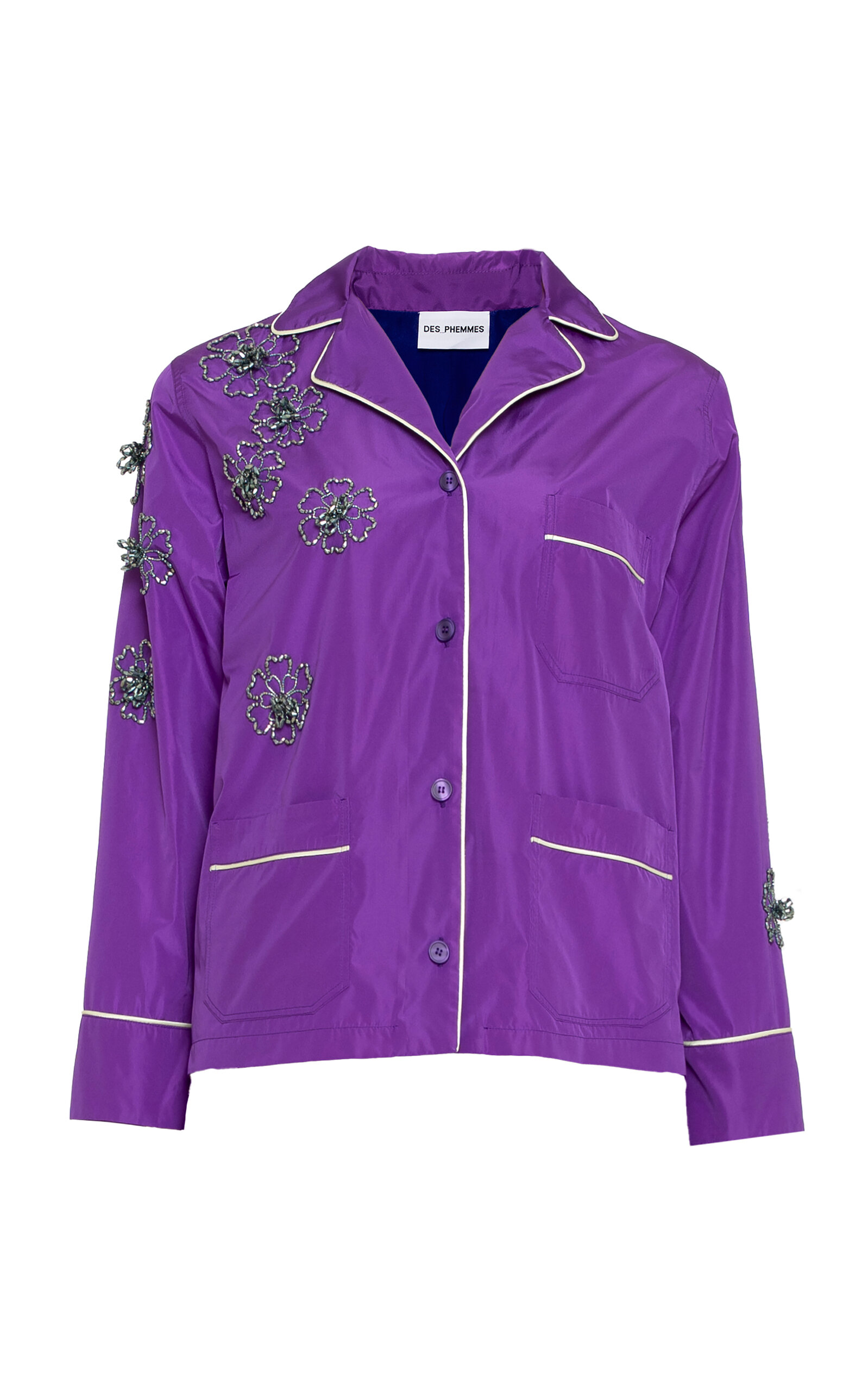 Des_phemmes Floral-embellished Pajama Shirt In Purple