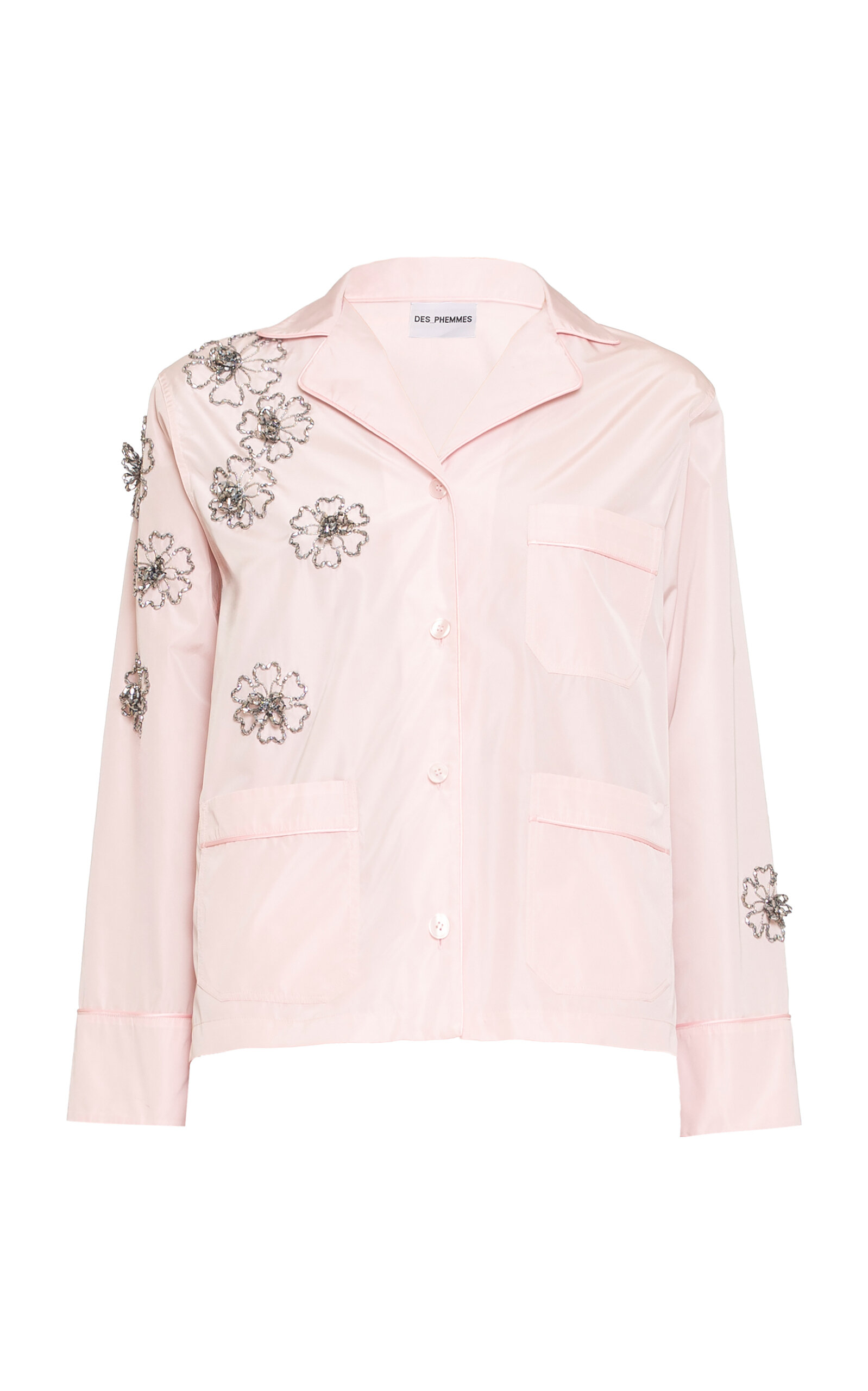 DES_PHEMMES Floral-Embellished Pajama Shirt - Light Pink