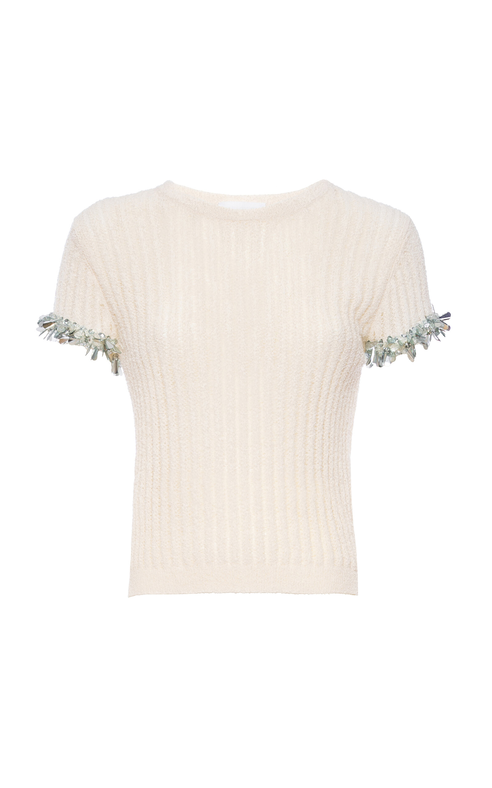 Des_phemmes Sleeve-embellished Ribbed Cotton-blend Top In White
