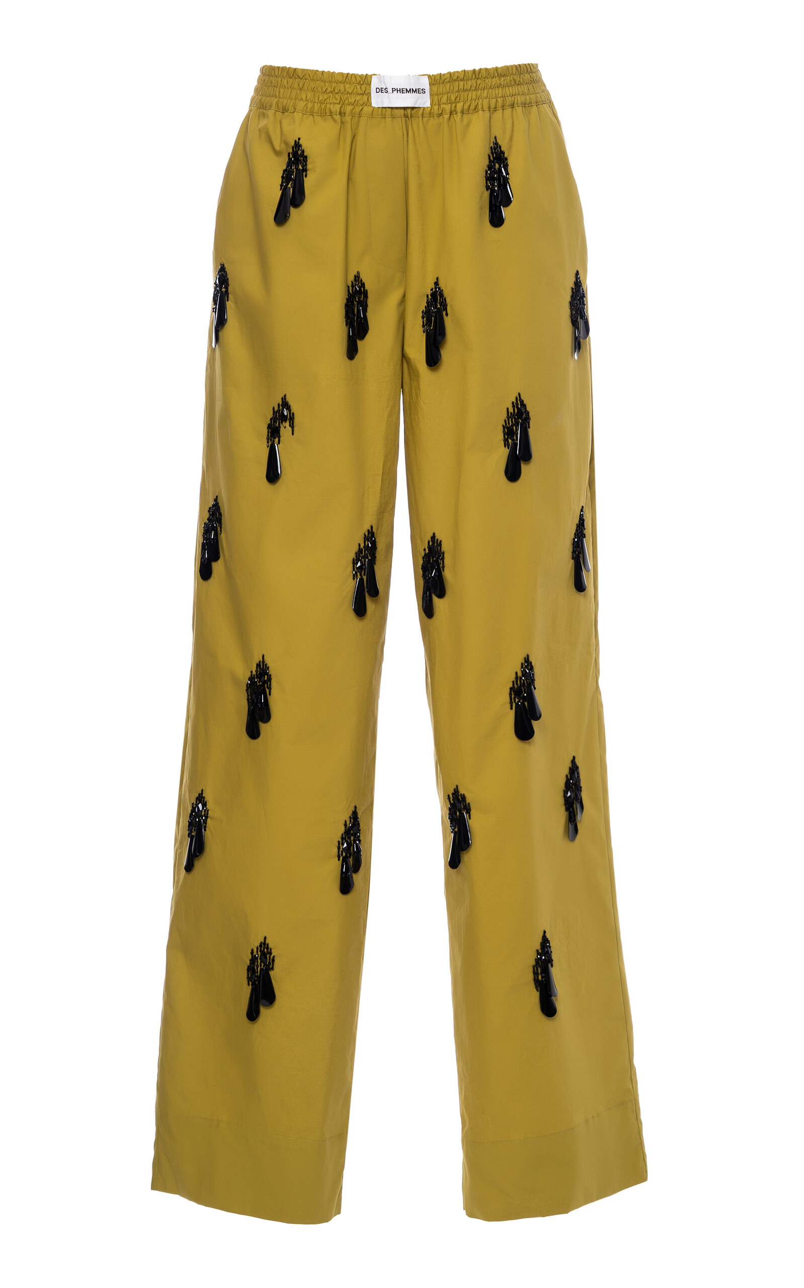 DES_PHEMMES Bead-Embellished Cotton Pajama Pants - Olive
