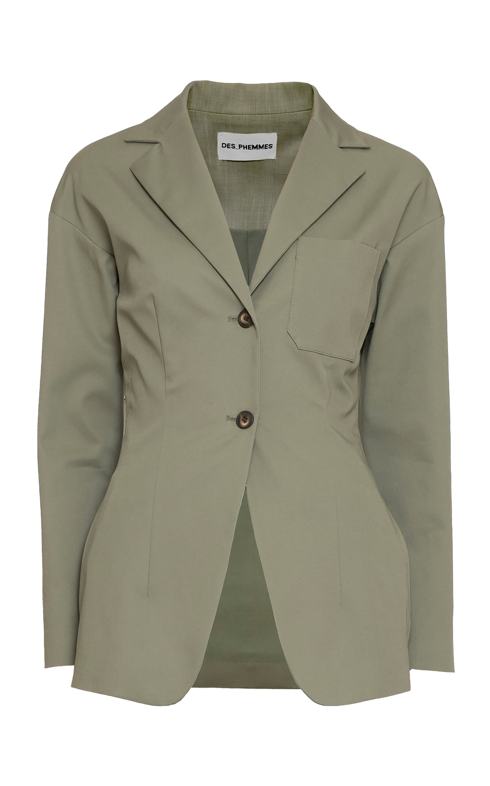 DES_PHEMMES Patch Pocket Fitted Stretch-Cotton Blazer - Green