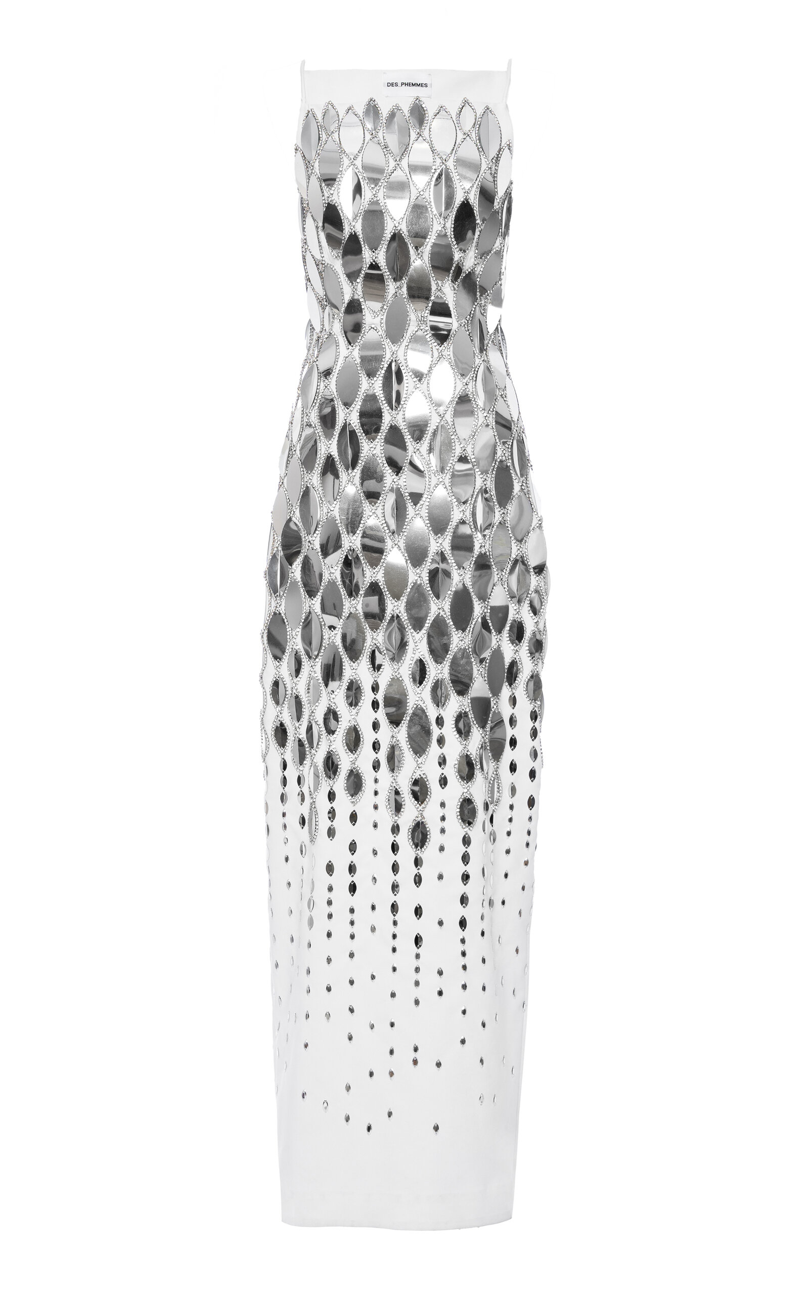 DES_PHEMMES Mirror-Embellished Boatneck Maxi Dress - White