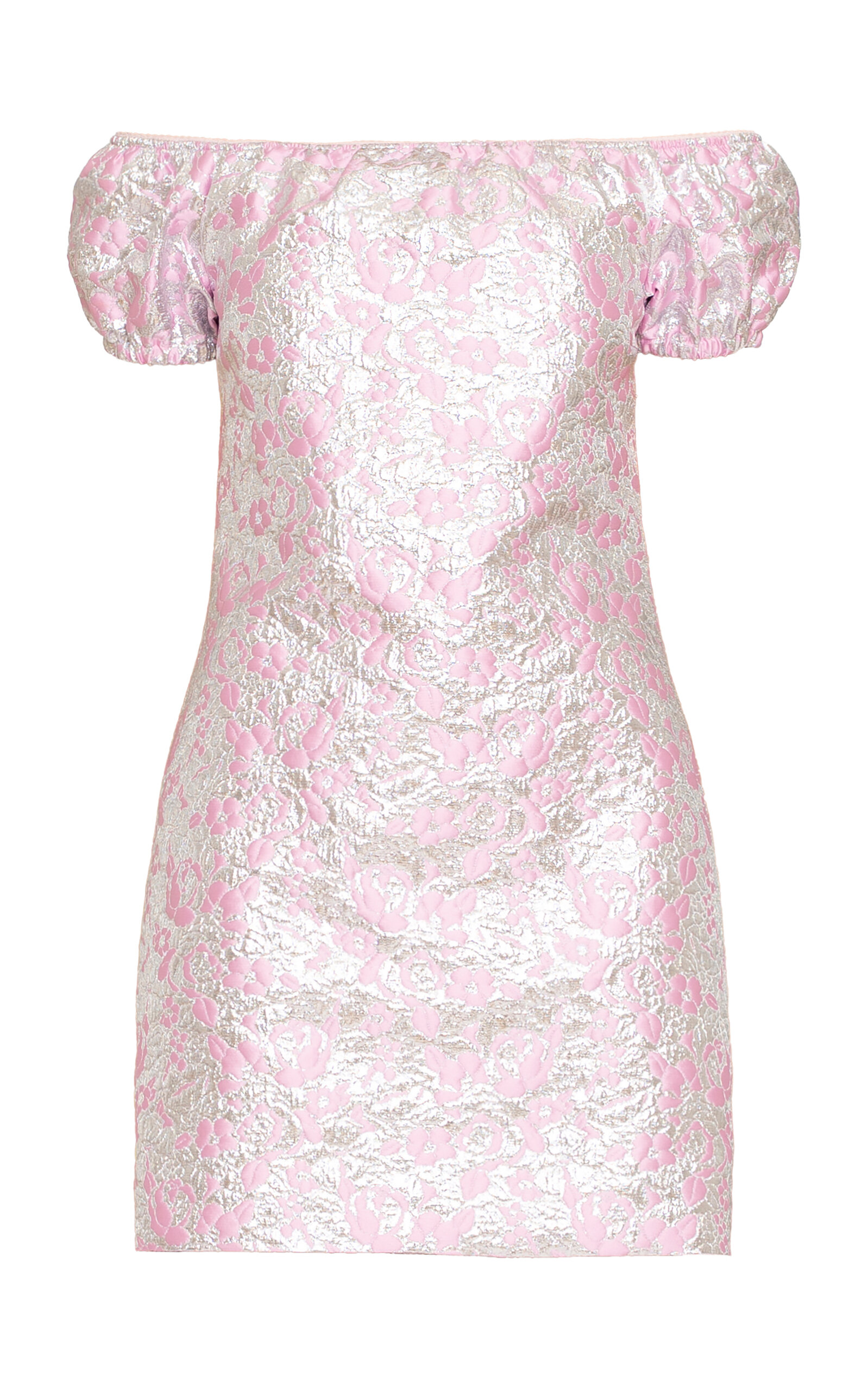 Des_phemmes Floral Jacquard Off-the-shoulder Mini Dress In Silver