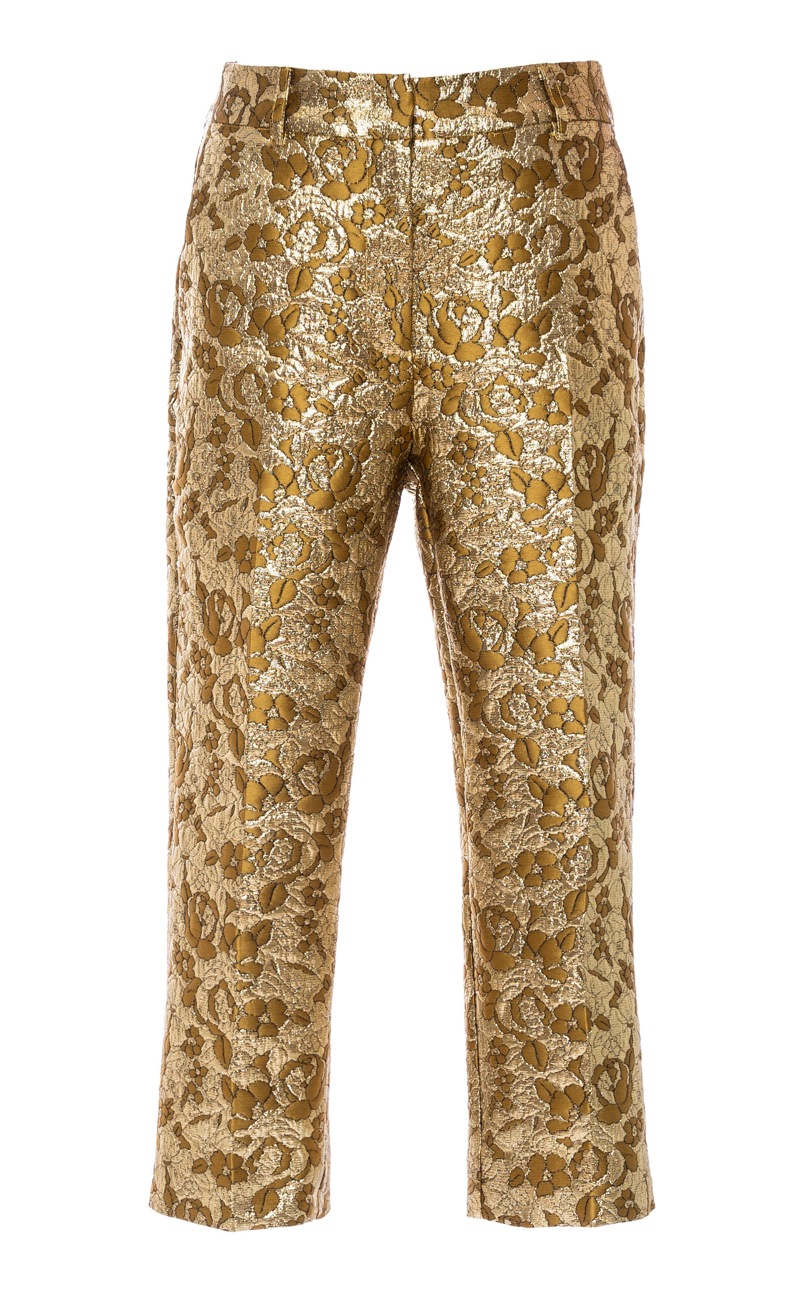 Des_phemmes Jacquard Tailored Capri Pants In Gold