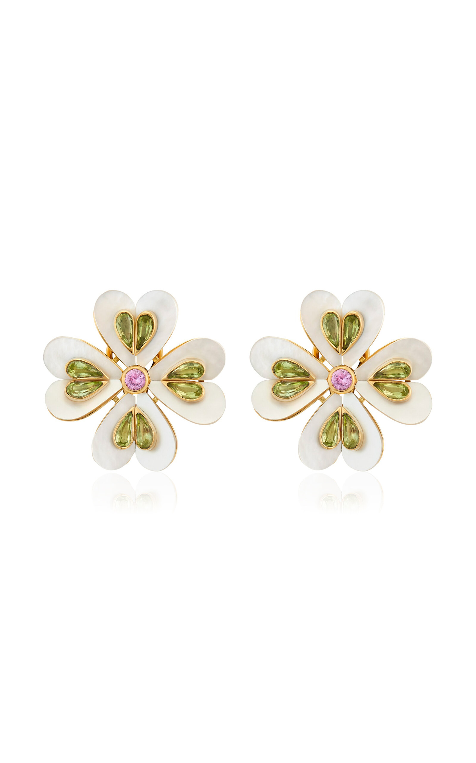 Ashley Mccormick 18k Yellow Gold Peridot Jolie Clover Stud Earrings In Gold
