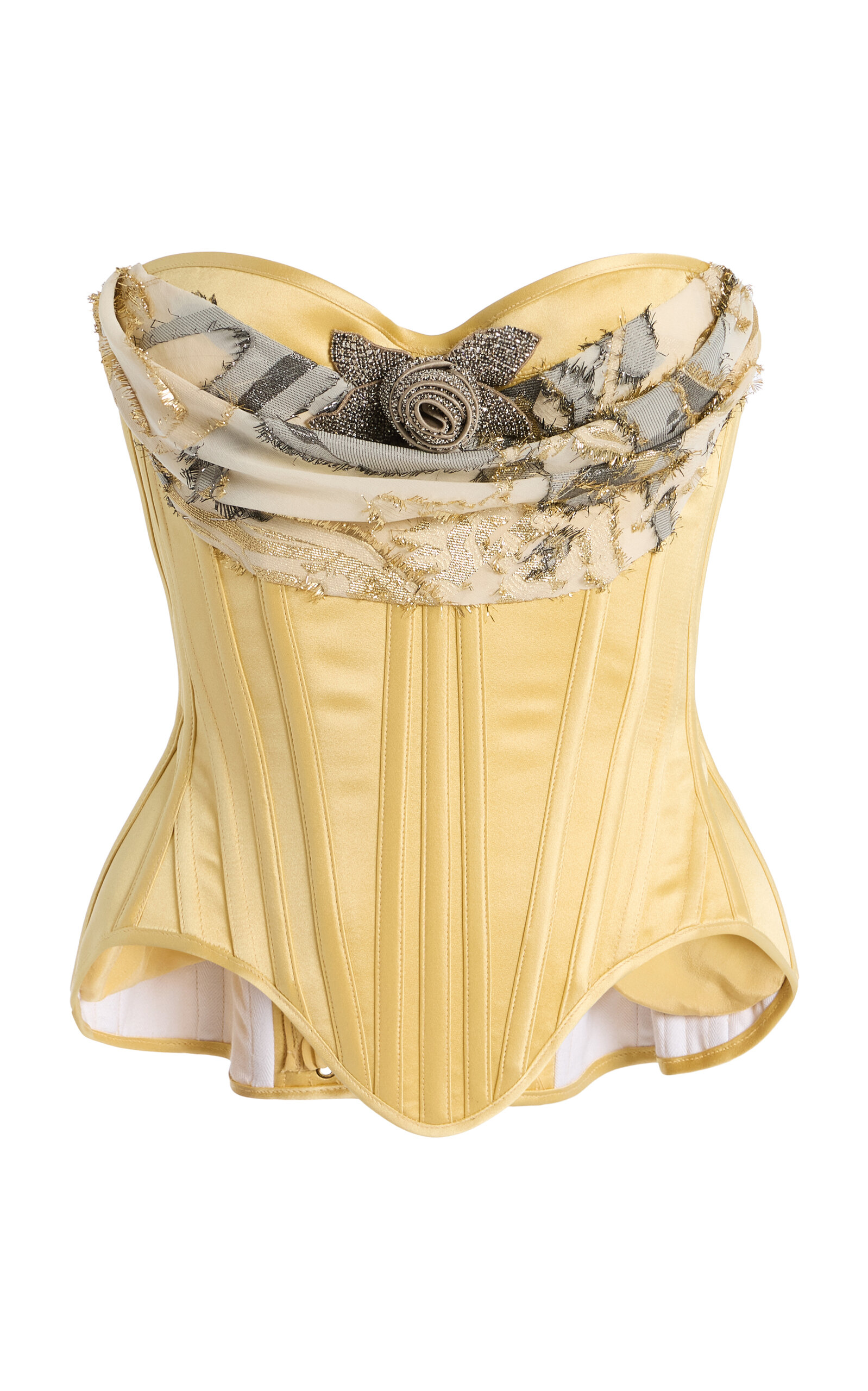 Wiederhoeft Strapless Salon Corset With Draping And Rosette Embroidery - Gold
