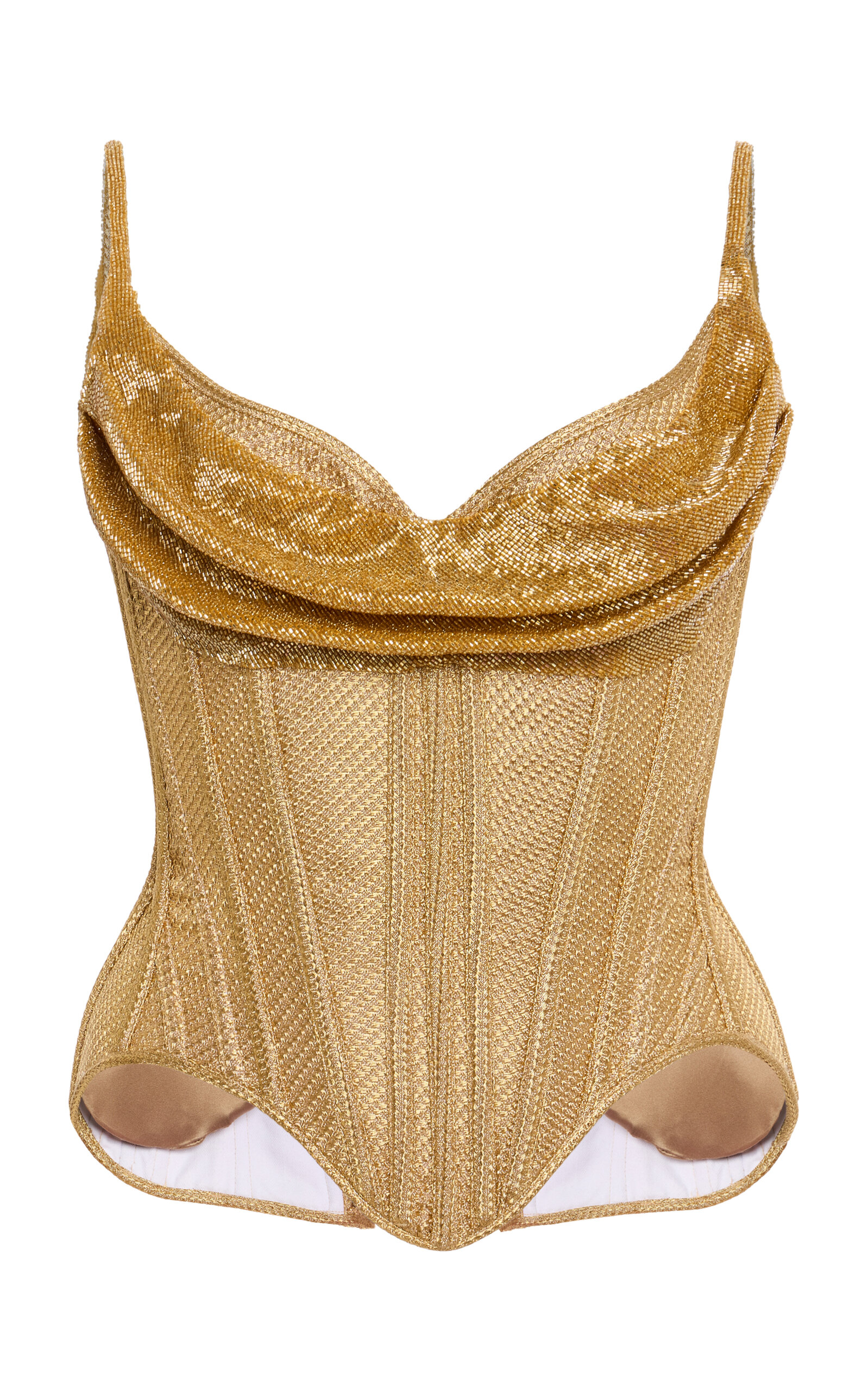 Wiederhoeft Basketweave Lamé Draped-bust Salon Corset In Gold