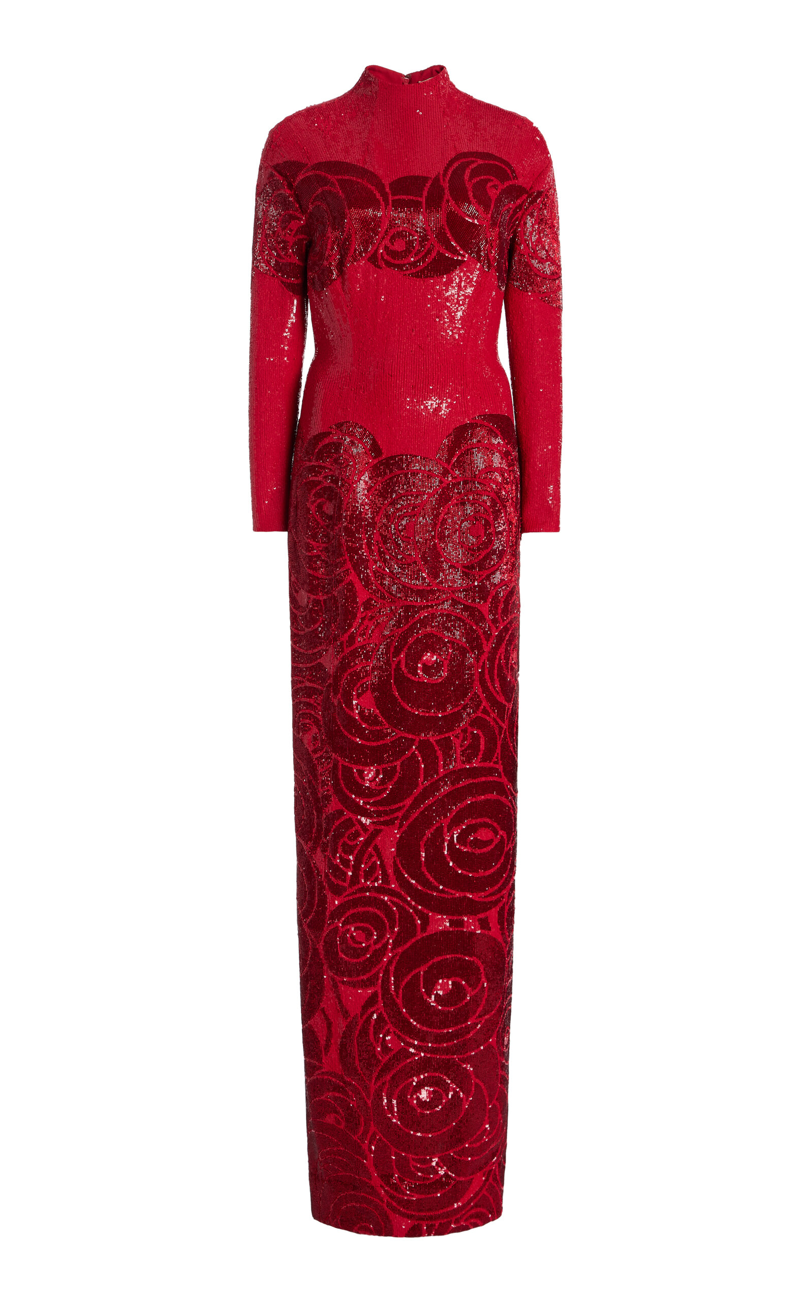 Wiederhoeft Room Dress With Cabbage Rose Embroidery  - Red