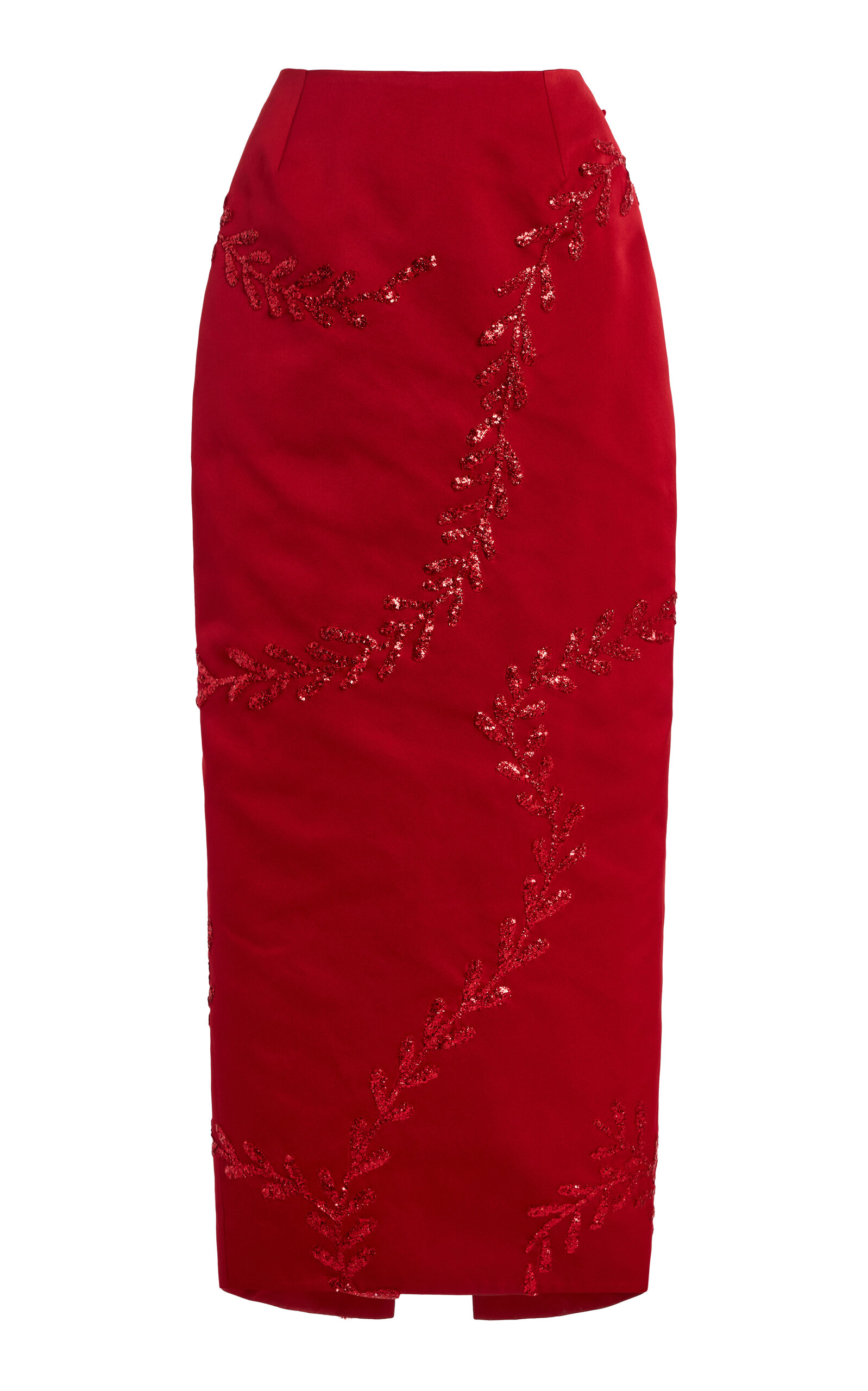 Wiederhoeft Ankle-Length Wasp Skirt With Trailing Vine Embroidery - Red